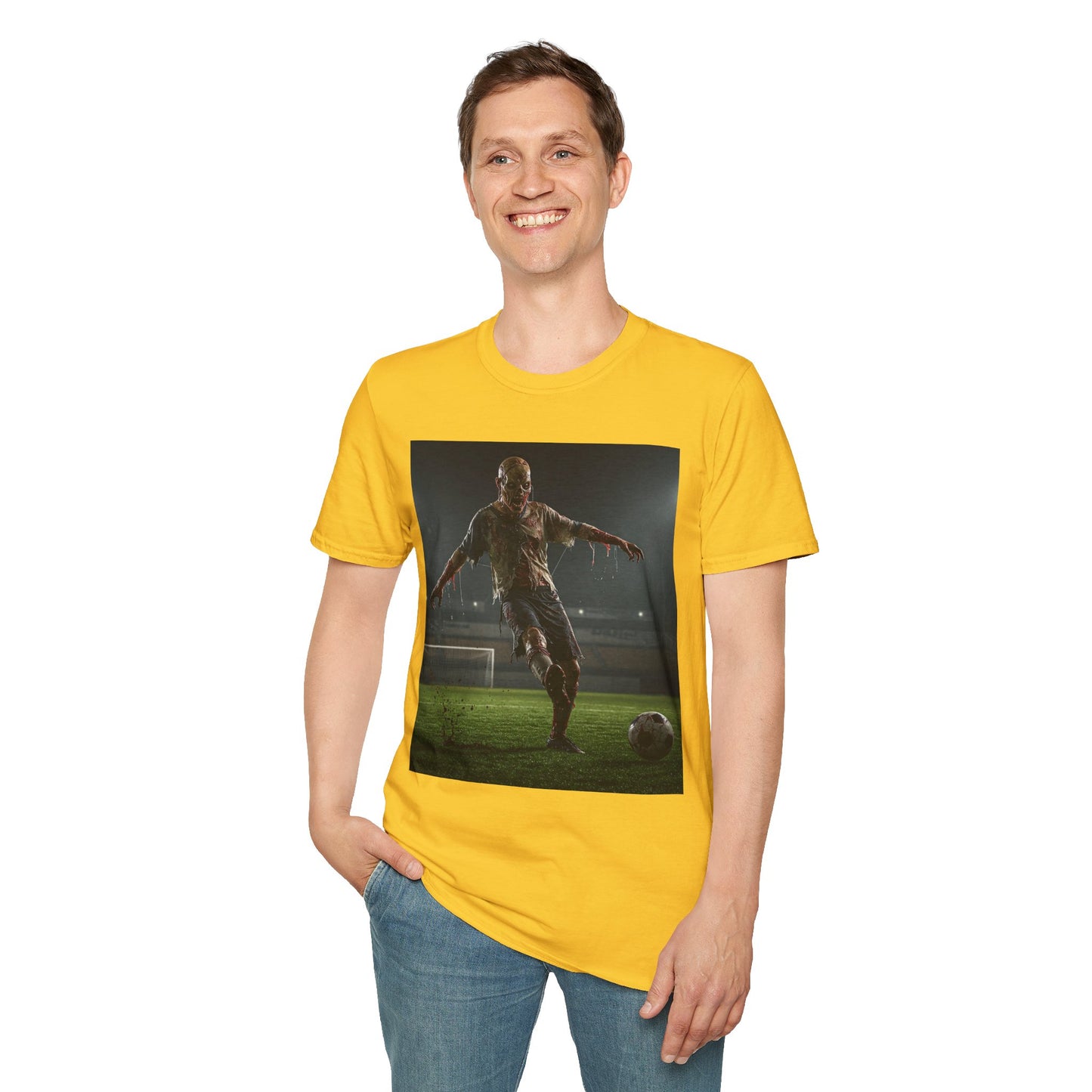 Zombie Soccer Unisex Softstyle T-Shirt - Perfect for Halloween and Sports Lovers