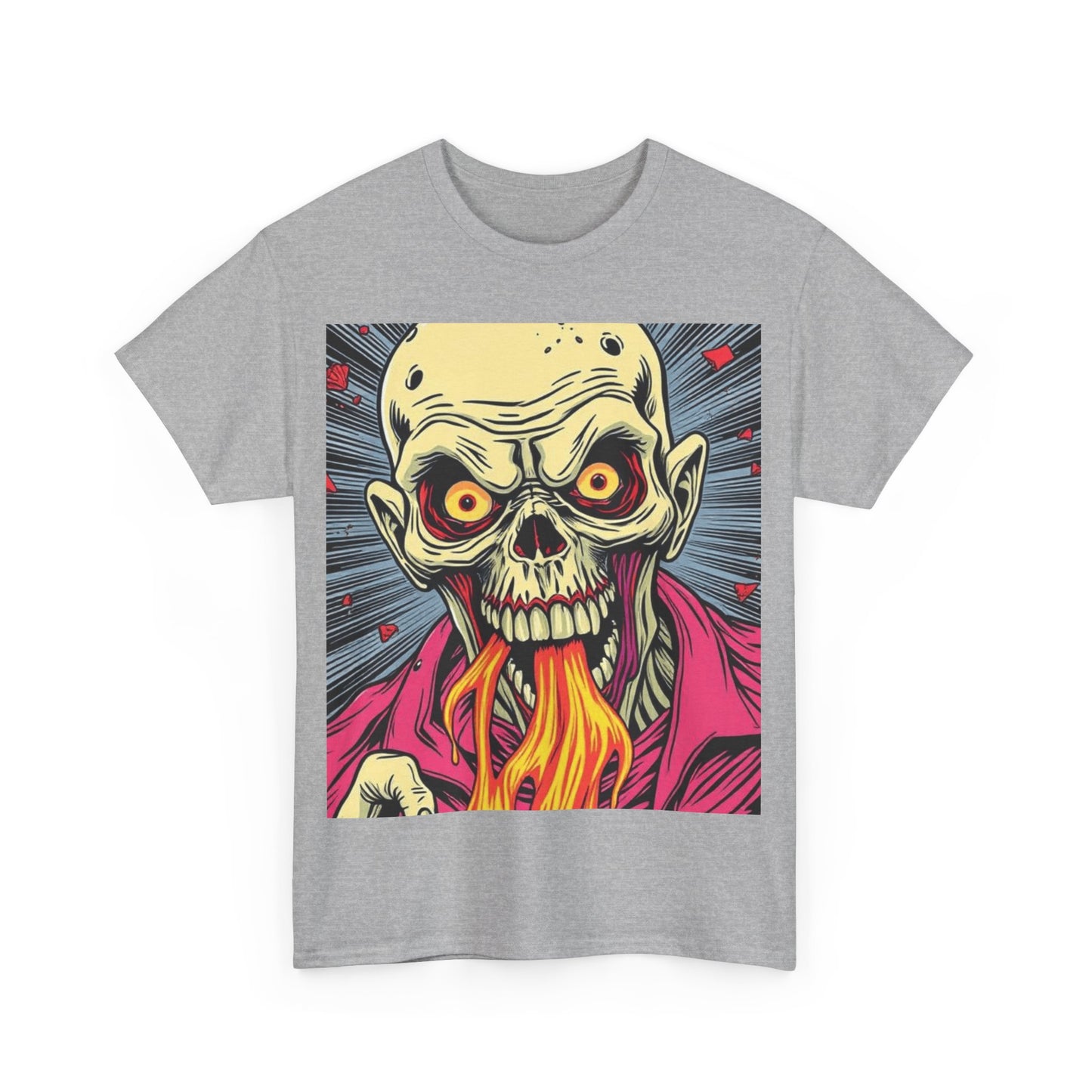 UK - Fire-Breathing Zombie Unisex Heavy Cotton Tee - Spooky Graphic Shirt