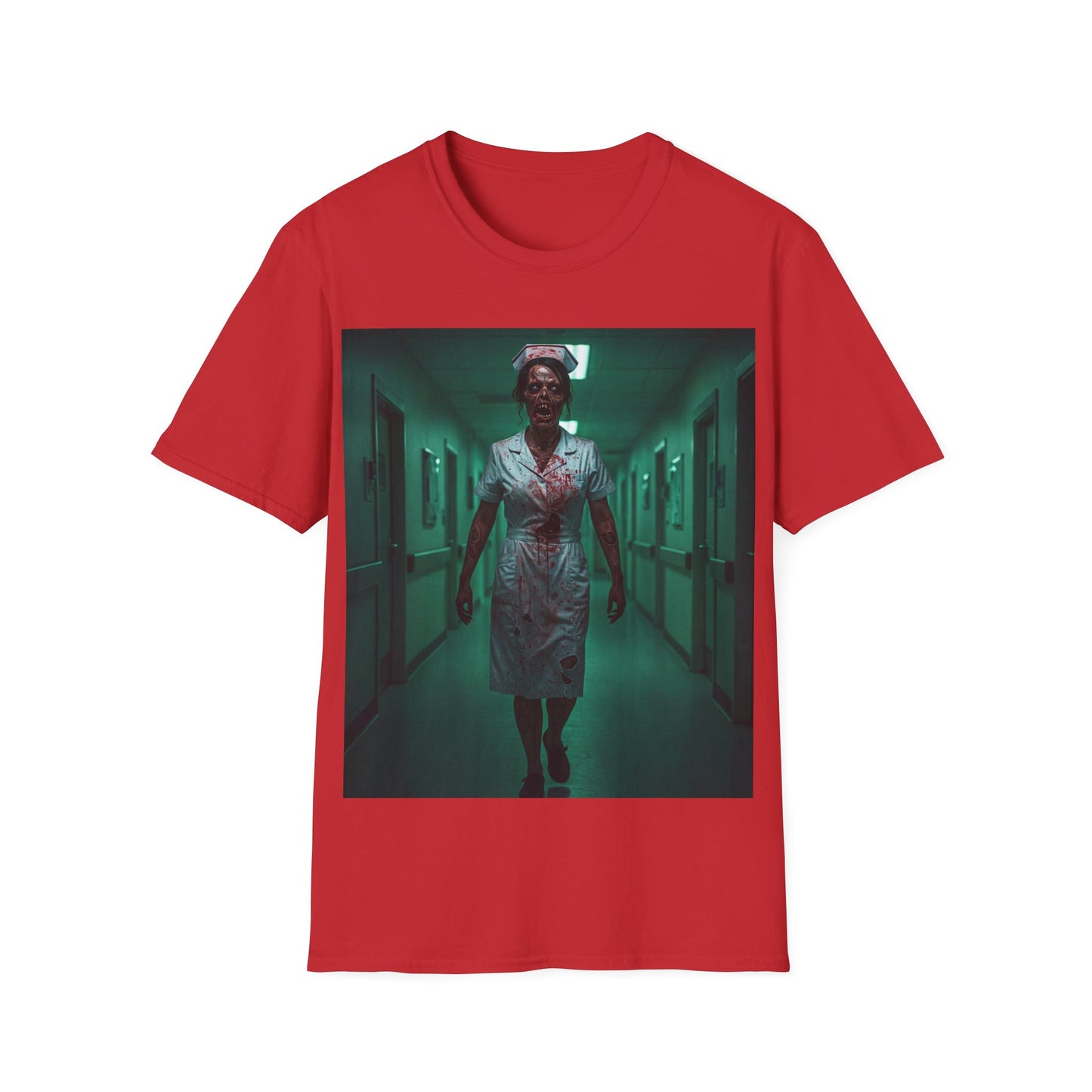 UK - Creepy Nurse Design Apocalyptic Portrait Tee, bold, decaying zombie graphic