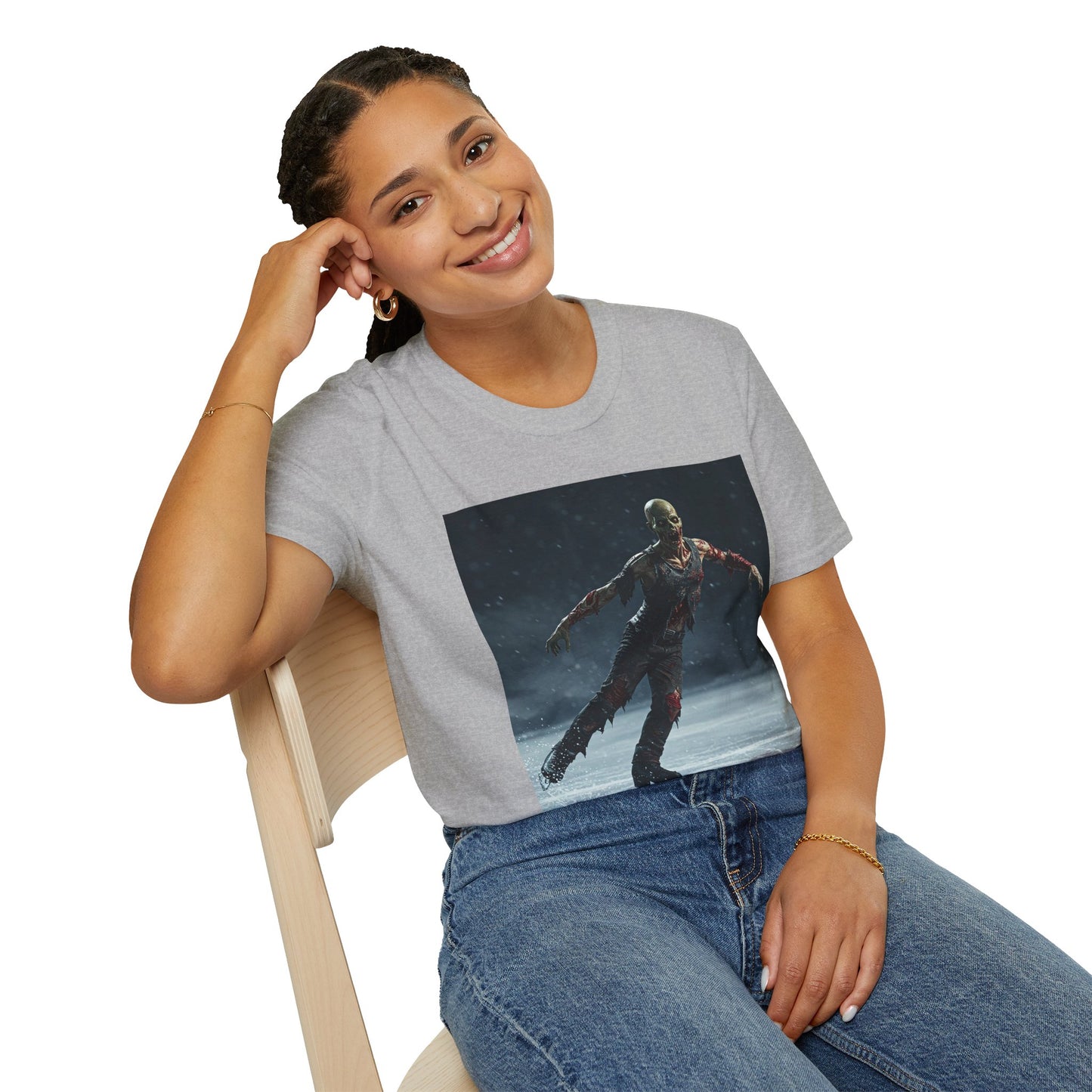 Chilling Thriller Unisex Softstyle T-Shirt - Ice Skating Horror Design
