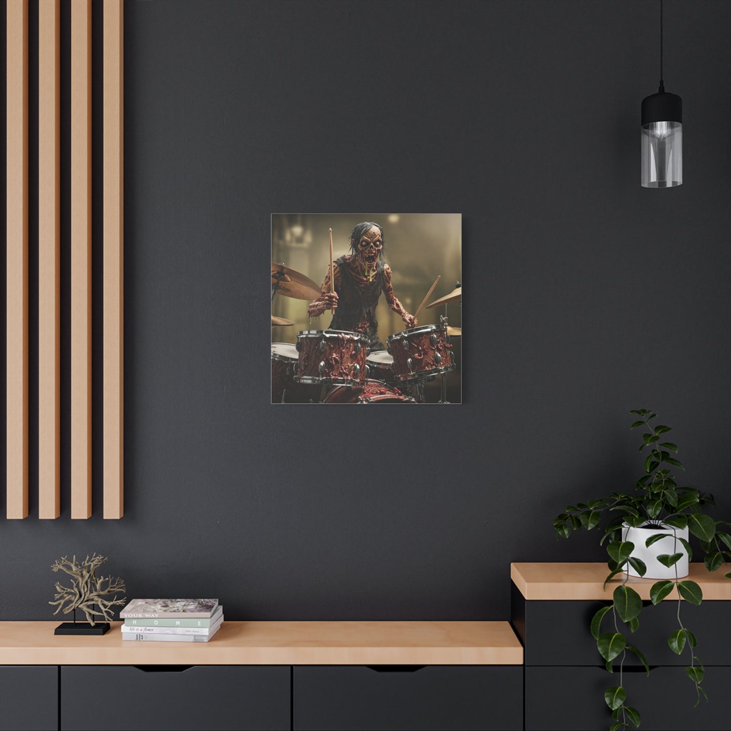 Zombie Drummer Canvas Wall Art - Spooky Horror Decor for Music Lovers