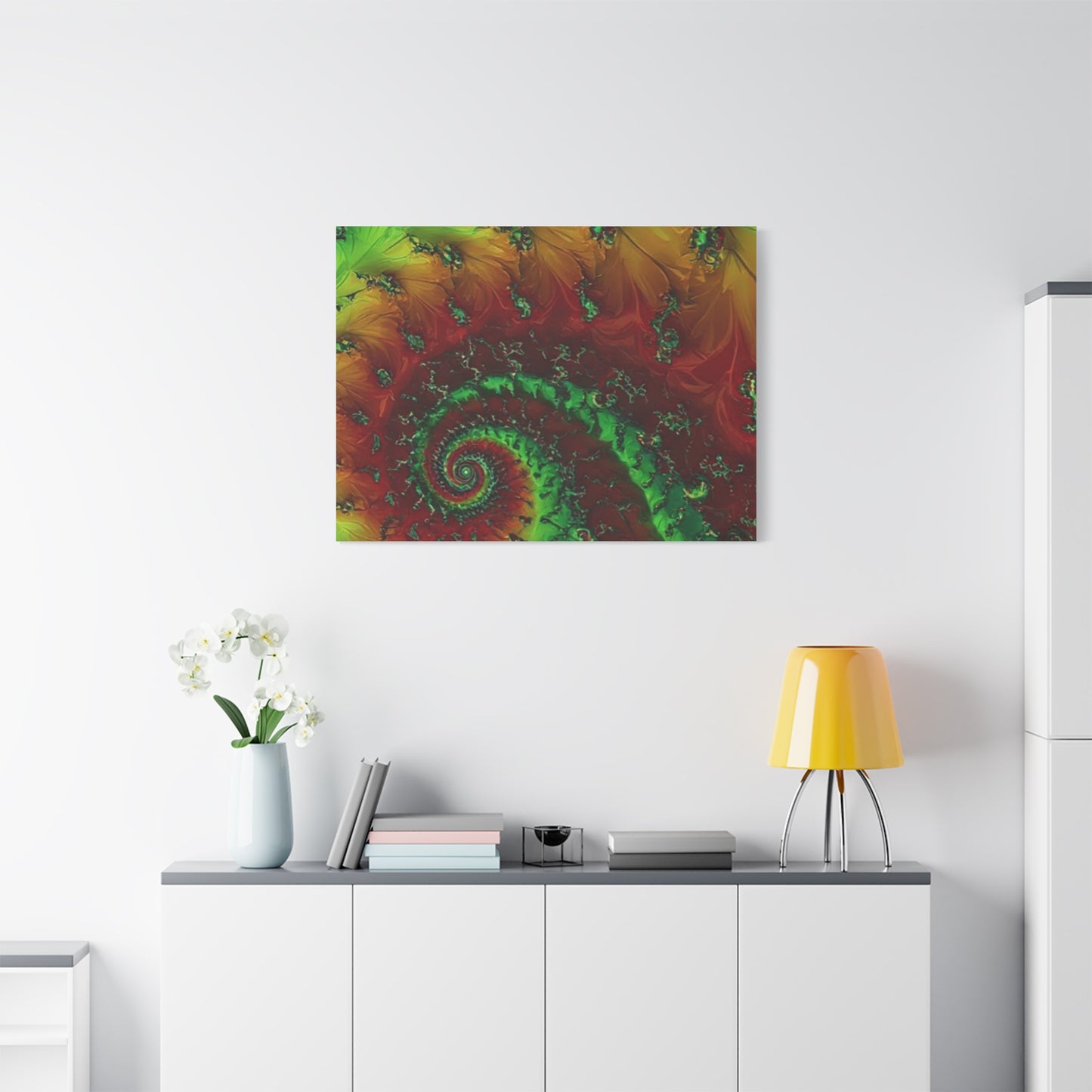 Vibrant Fractal Art Canvas - Green and Red Abstract Wall Decor