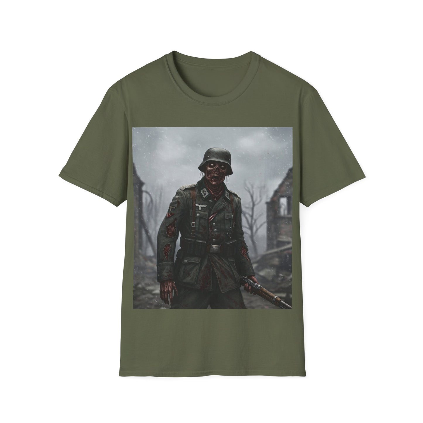 UK - Unisex Softstyle Graphic T-Shirt - Zombie Soldier Design