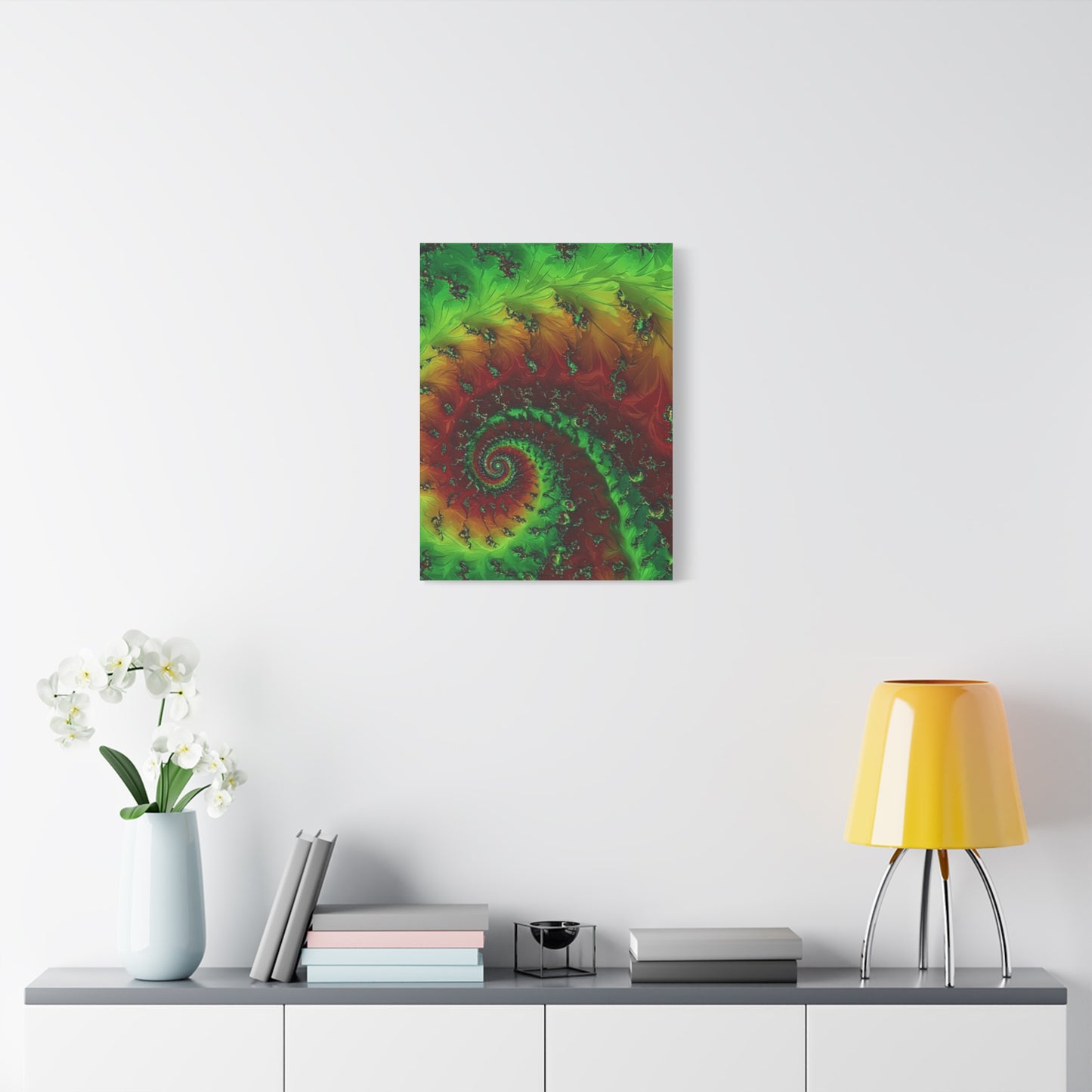 Vibrant Fractal Art Canvas - Green and Red Abstract Wall Decor