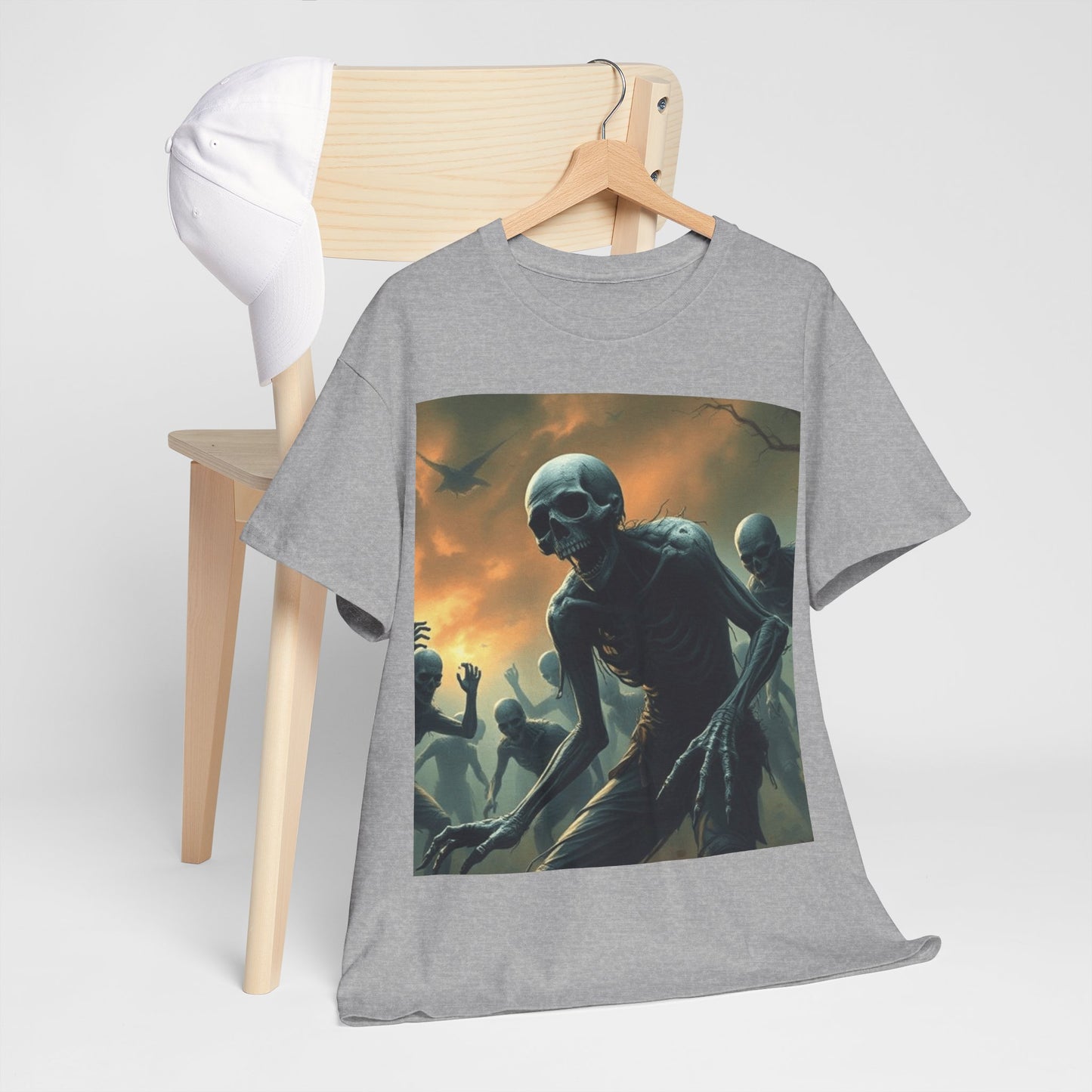 UK - Unisex Heavy Cotton Tee - Eerie Skeleton Design for Halloween Enthusiasts