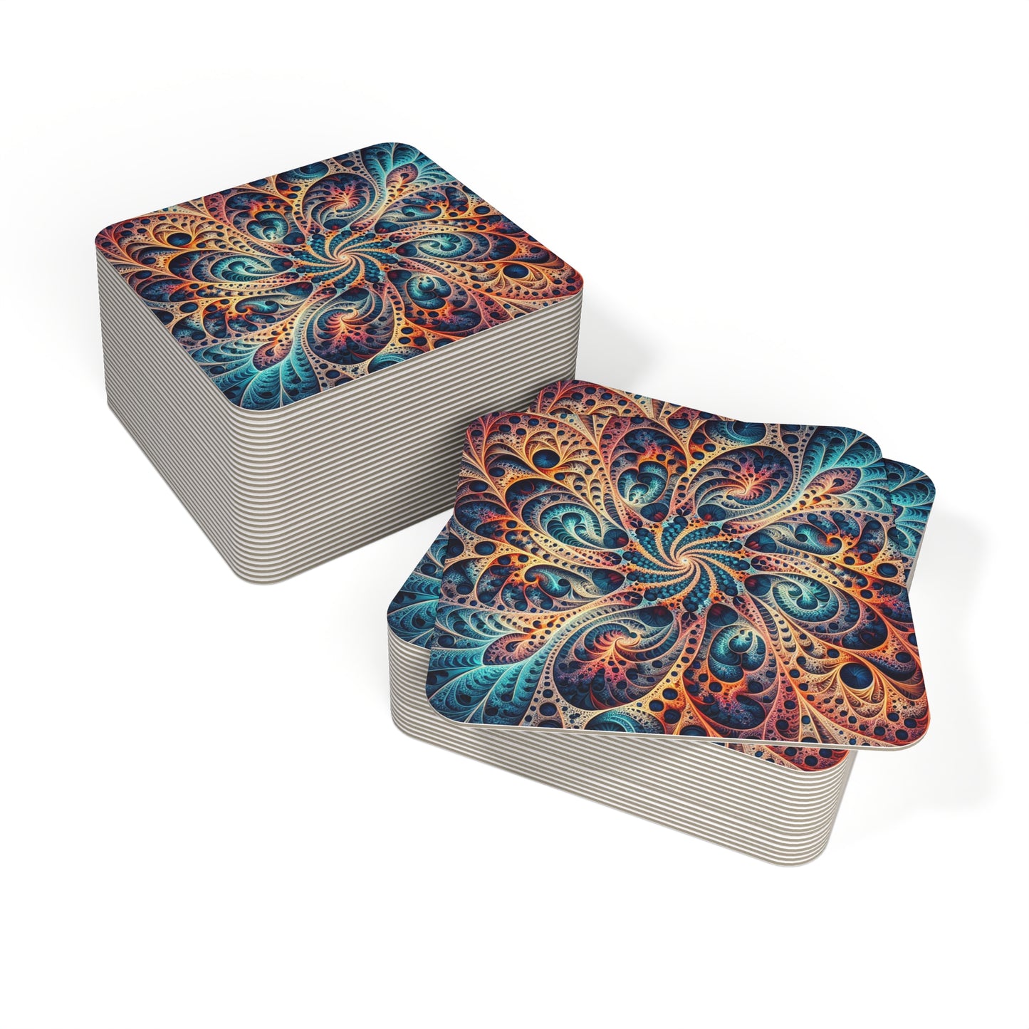 Vibrant Fractal Coasters - 50 or 100 pcs - Colorful Abstract Design for Home & Events