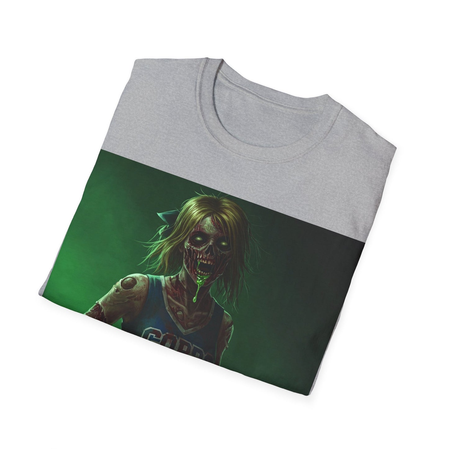 UK - Zombie Cheerleader Apocalyptic Portrait Tee, bold, decaying zombie graphic