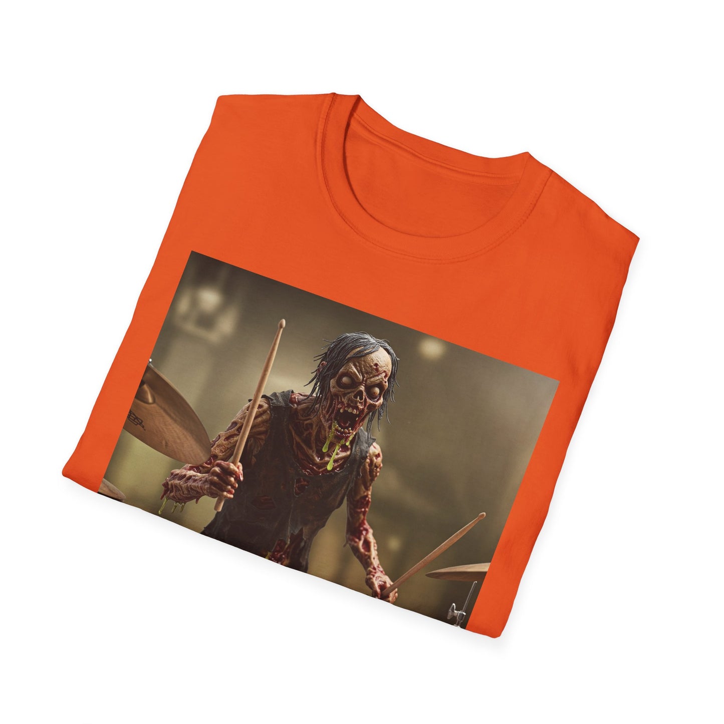 Zombie Drummer Unisex Softstyle T-Shirt - Perfect for Music Lovers and Halloween