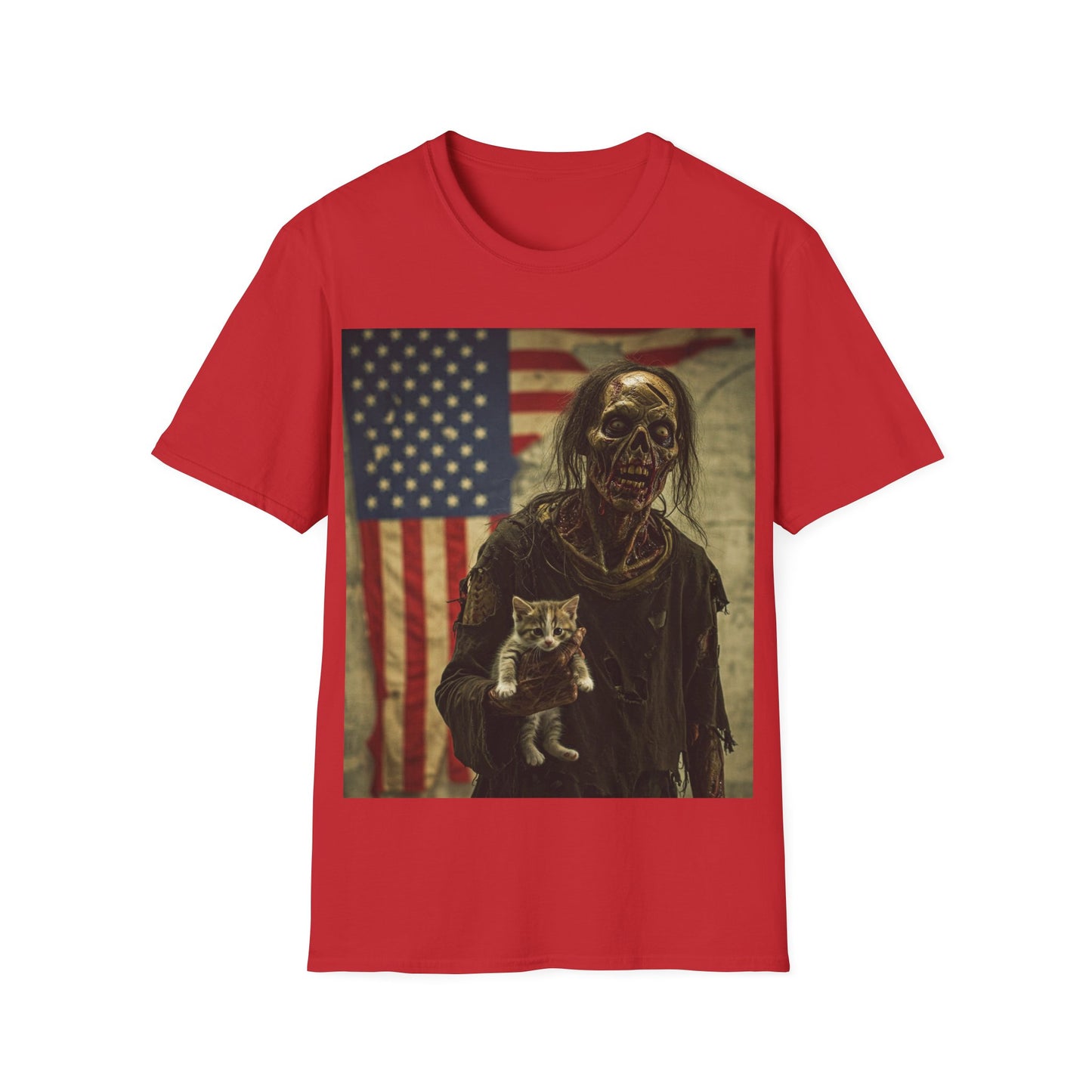 UK - Zombie Cat Lover Apocalyptic Portrait Tee, bold, decaying zombie graphic