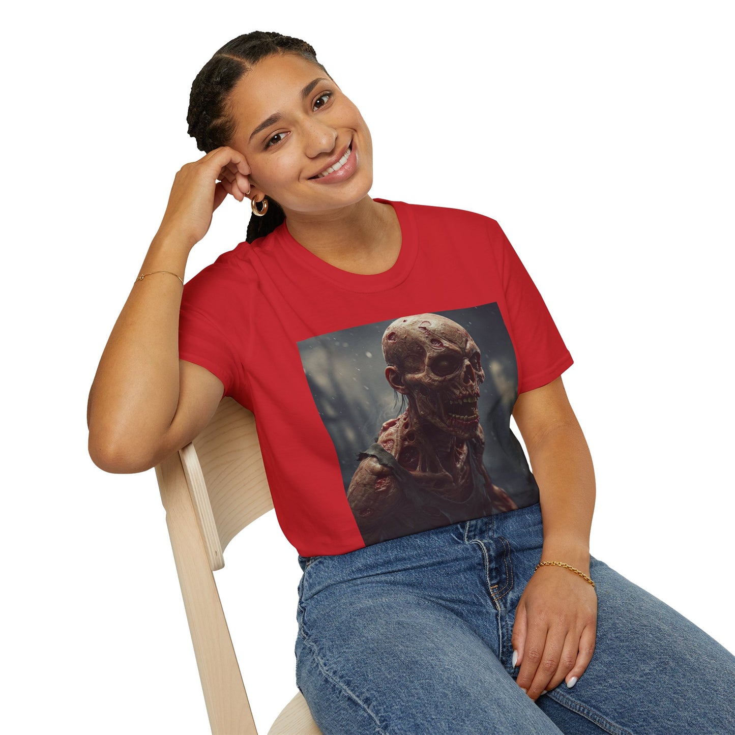 Unisex Softstyle T-Shirt with Creepy Skeleton Design - Perfect for Halloween and Horror Fans