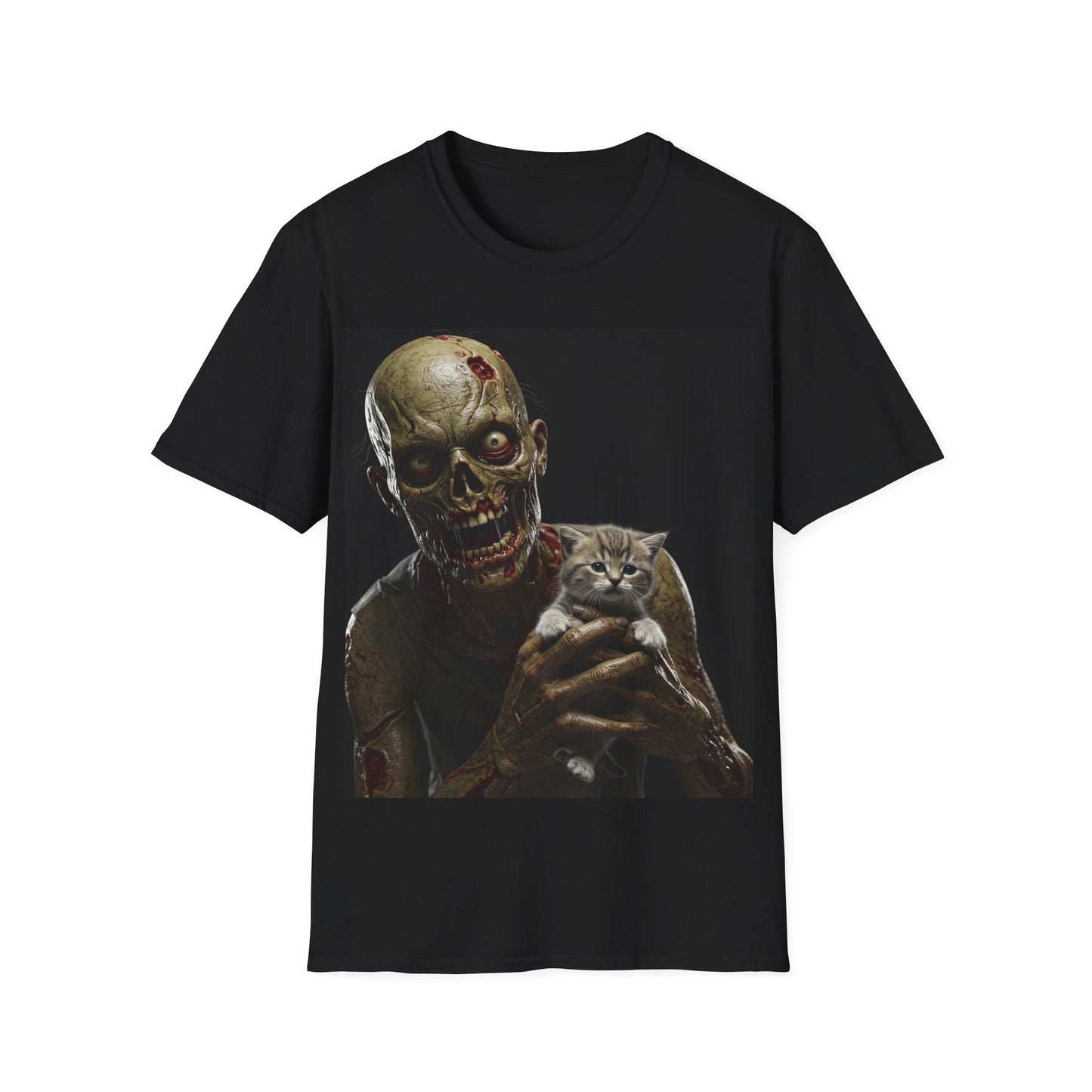 UK - Cute Zombie Cat Apocalyptic Portrait Tee, bold, decaying zombie graphic
