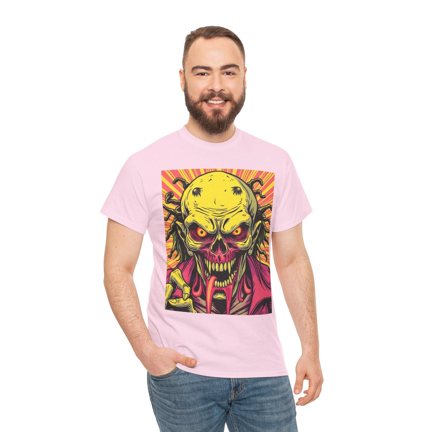 Unisex Heavy Cotton Tee - Spooky Skeleton Design for Halloween