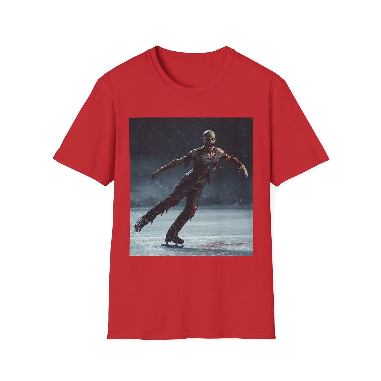 Chilling Thriller Unisex Softstyle T-Shirt - Ice Skating Horror Design