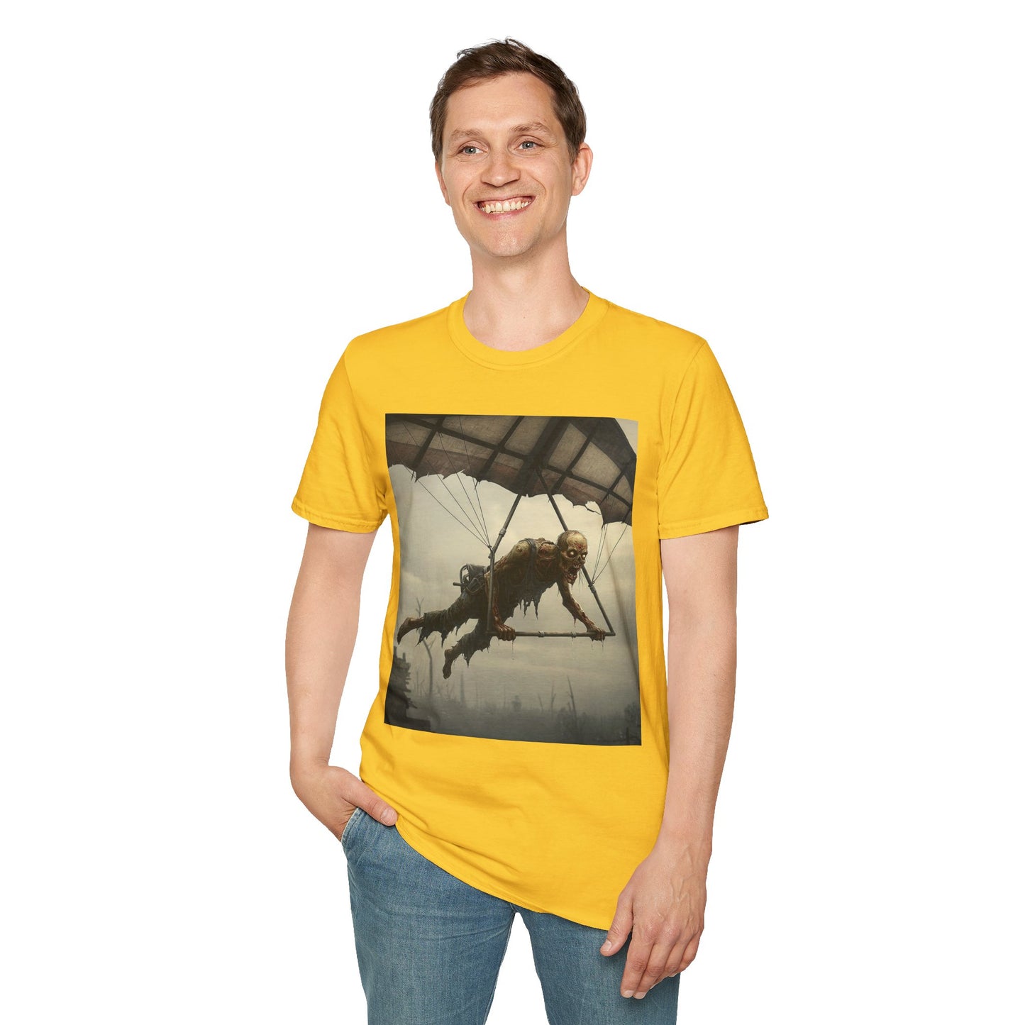 Zombie Parachute Unisex Softstyle T-Shirt - Perfect for Halloween and Horror Fans