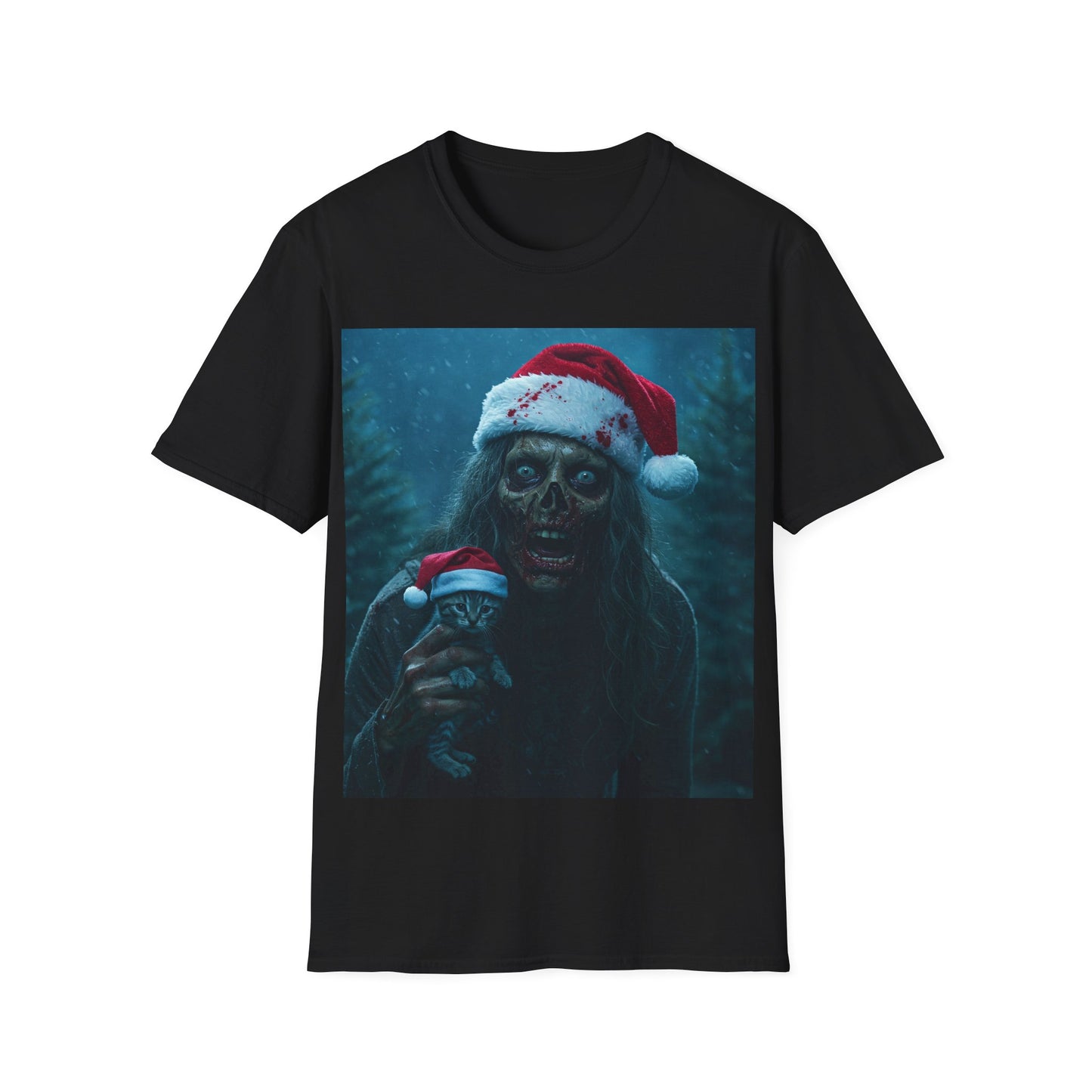 UK - Spooky Christmas Apocalyptic Portrait Tee, bold, decaying zombie graphic cat