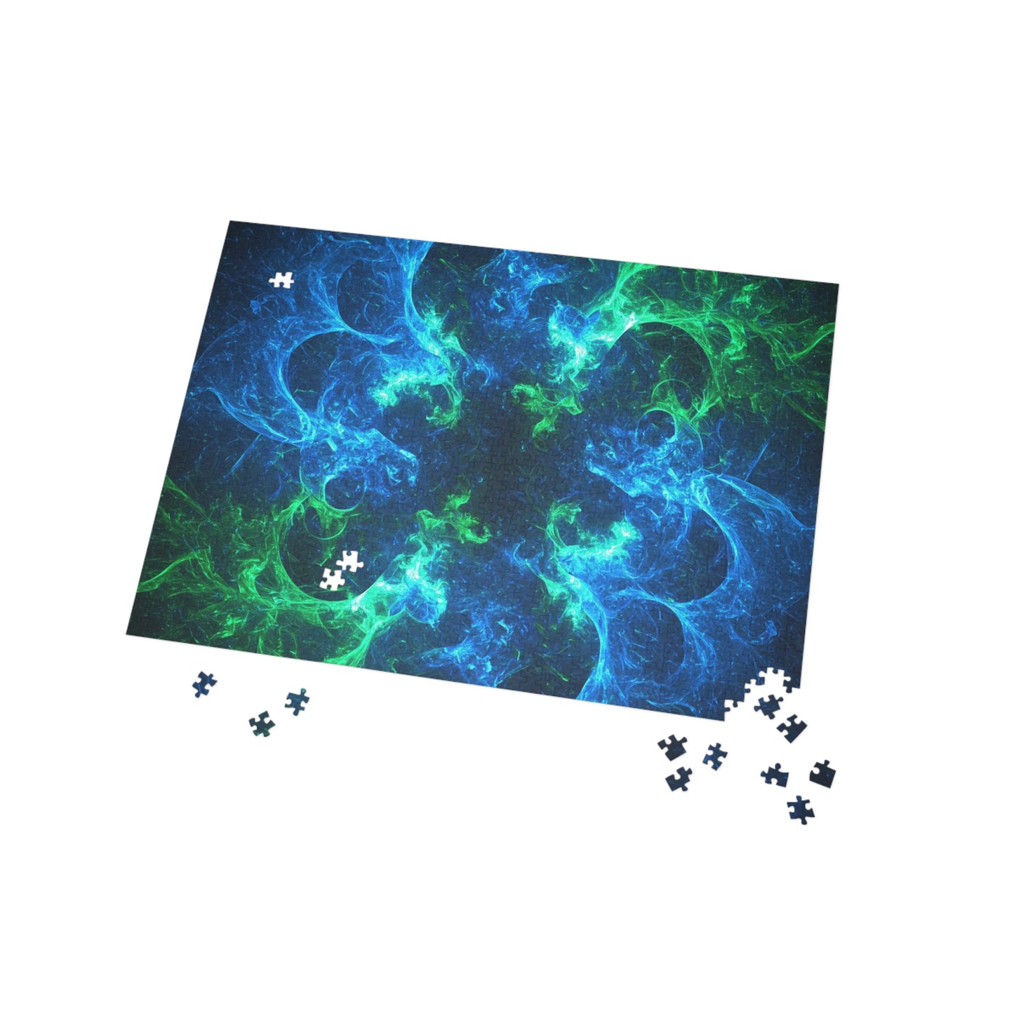 Vibrant Blue and Green Fractal Puzzle - 96 to 1000 Pieces - Perfect for Game Night and Family Fun