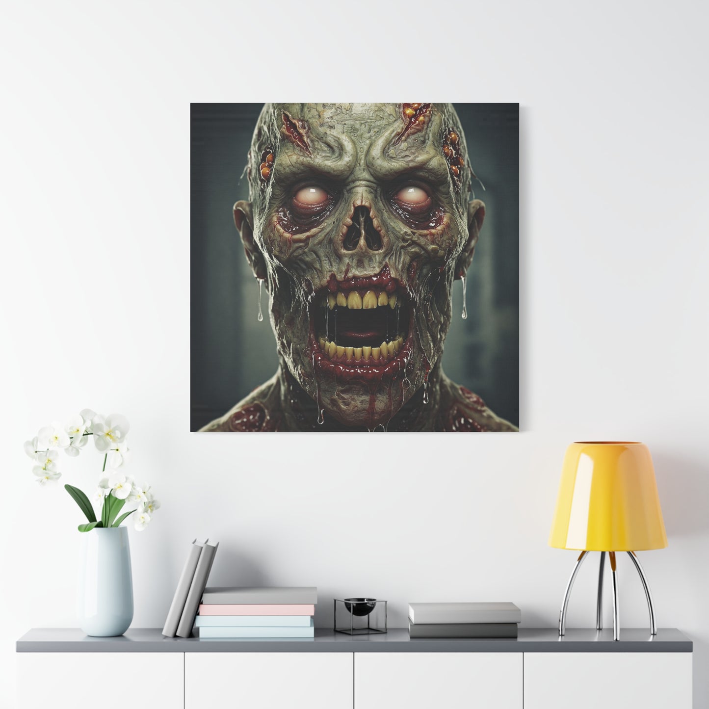 Creepy Zombie Wall Art - Stretched Matte Canvas for Halloween Decor