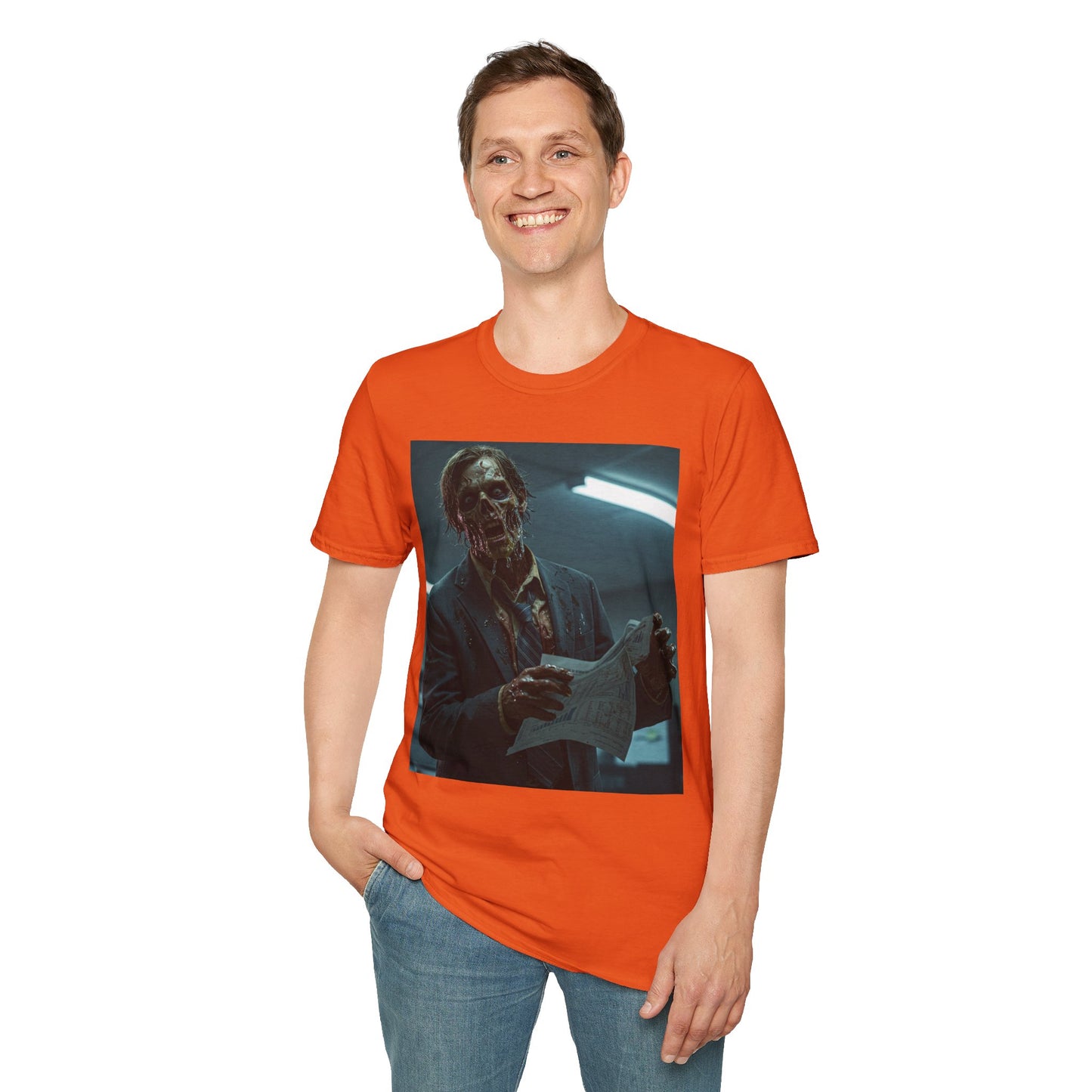 Zombie Horror Unisex Softstyle T-Shirt - Spooky Graphic Tee for Halloween and Horror Lovers
