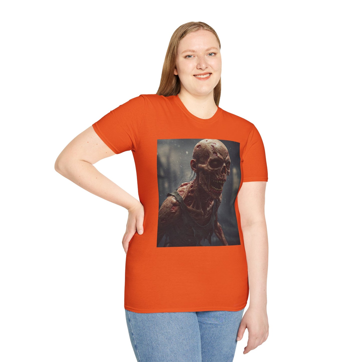 Unisex Softstyle T-Shirt with Creepy Skeleton Design - Perfect for Halloween and Horror Fans
