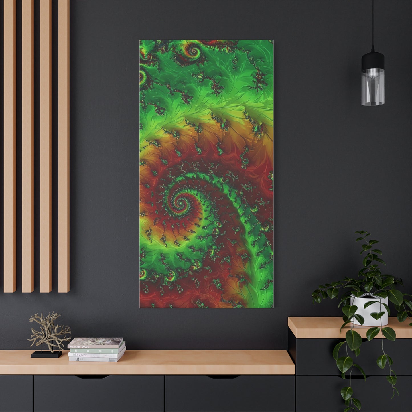 Vibrant Fractal Art Canvas - Green and Red Abstract Wall Decor