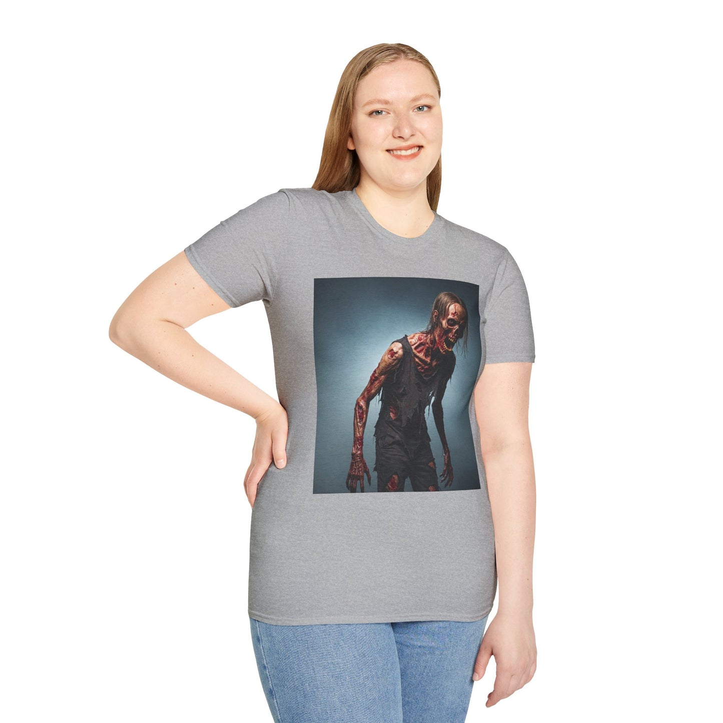 Zombie Graphic Unisex Softstyle T-Shirt - Perfect for Halloween and Horror Fans