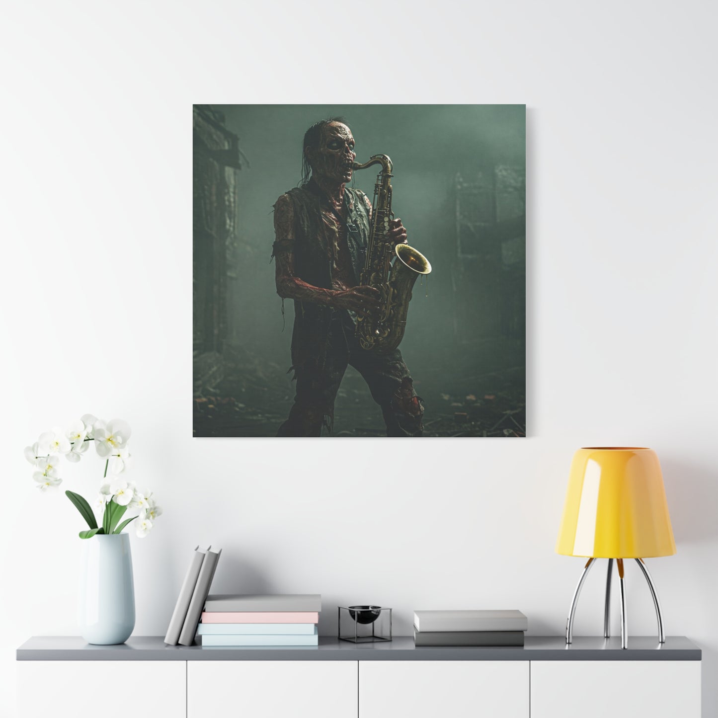 Zombie Saxophonist Wall Art - Matte Canvas Print for Halloween Decor