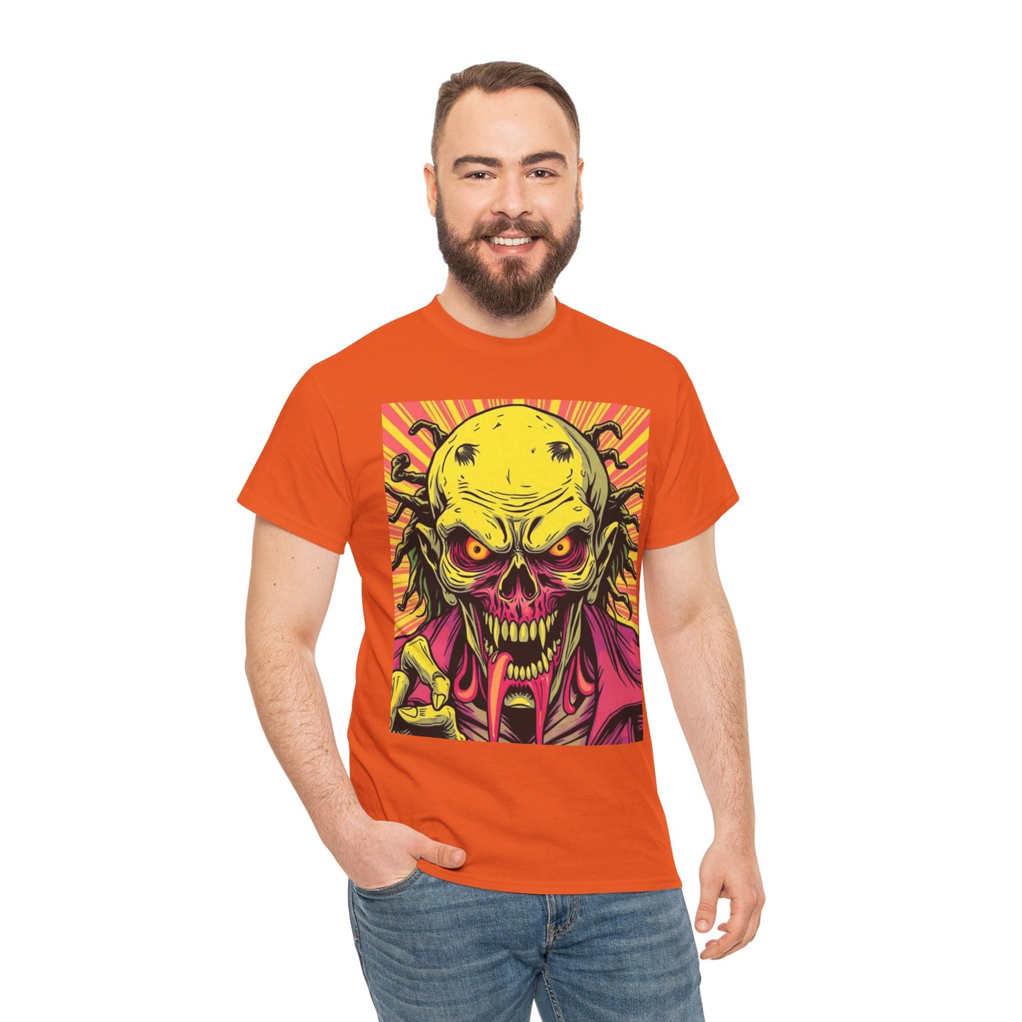 Unisex Heavy Cotton Tee - Spooky Skeleton Design for Halloween