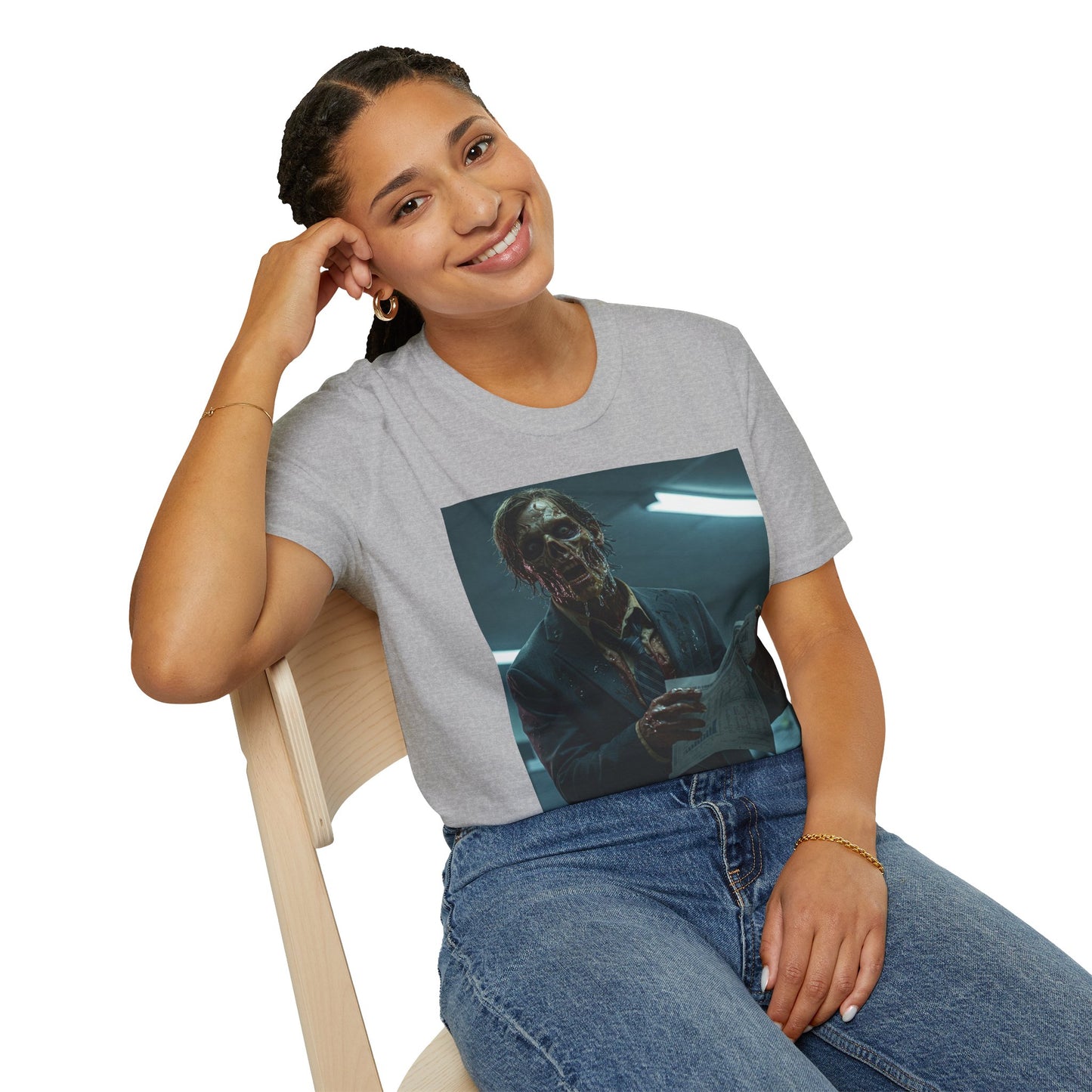 Zombie Horror Unisex Softstyle T-Shirt - Spooky Graphic Tee for Halloween and Horror Lovers