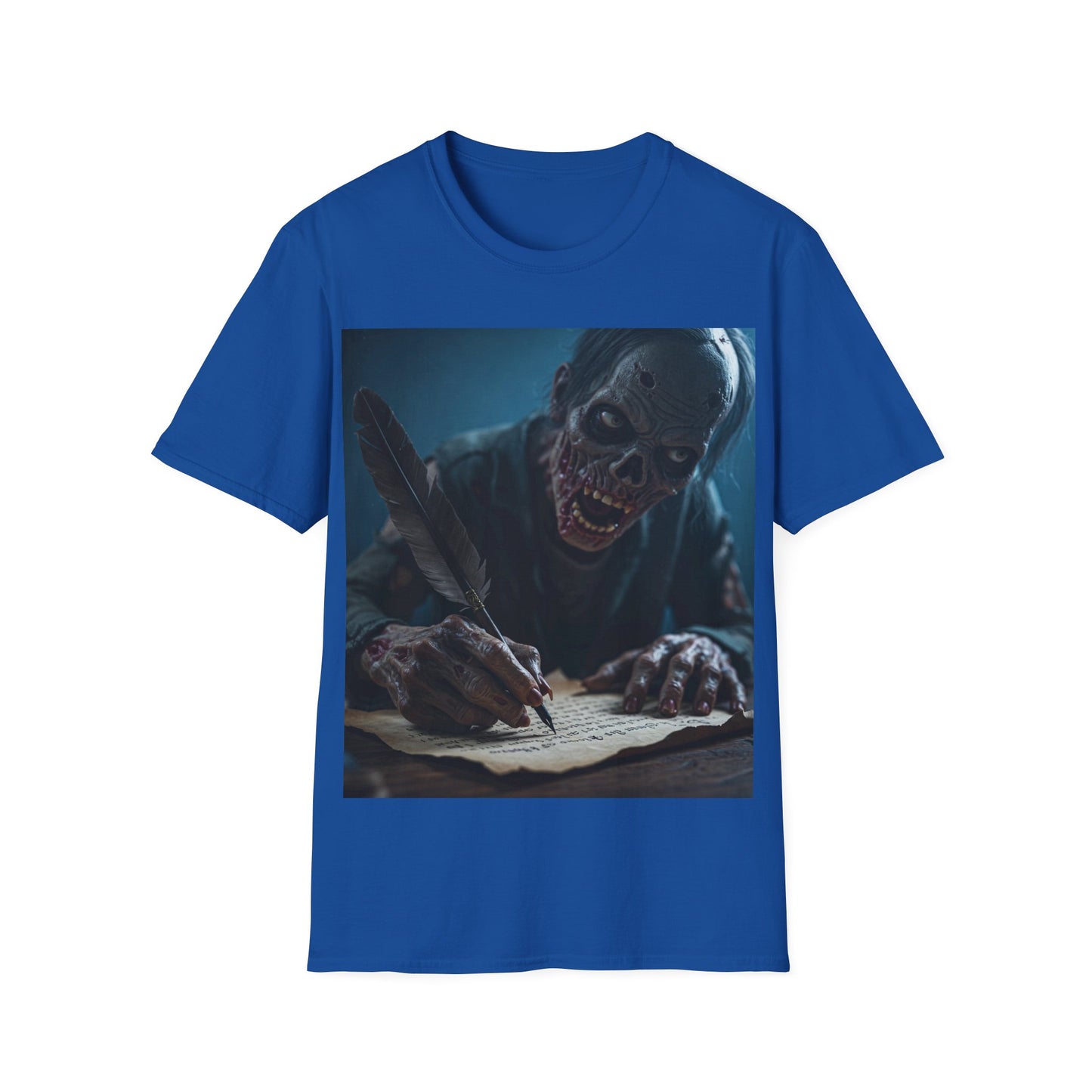 UK - Creepy Zombie Writer Apocalyptic Portrait Tee, bold, decaying zombie graphic