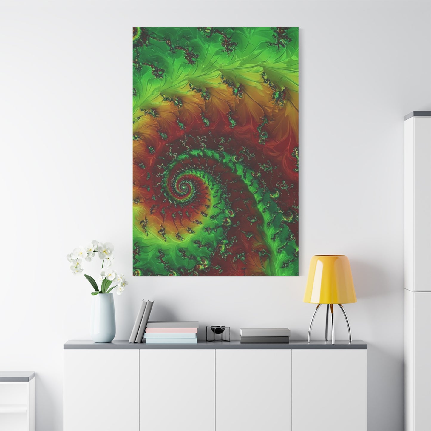 Vibrant Fractal Art Canvas - Green and Red Abstract Wall Decor