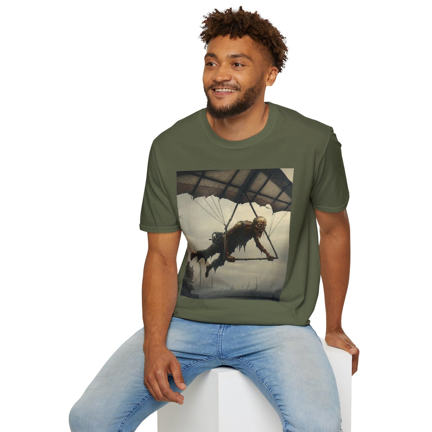 Zombie Parachute Unisex Softstyle T-Shirt - Perfect for Halloween and Horror Fans