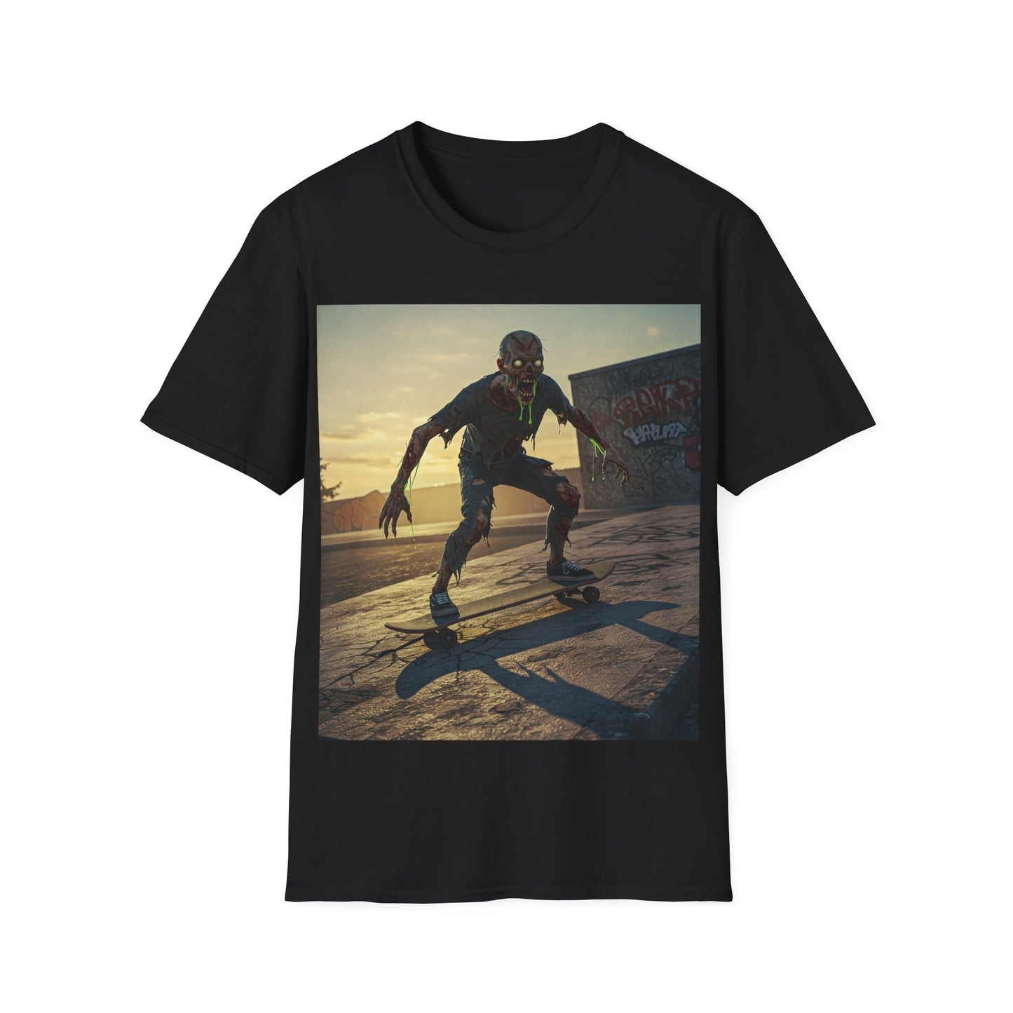 UK - Skateboard Zombie Unisex Softstyle T-Shirt | Casual Graphic Tee for Skaters