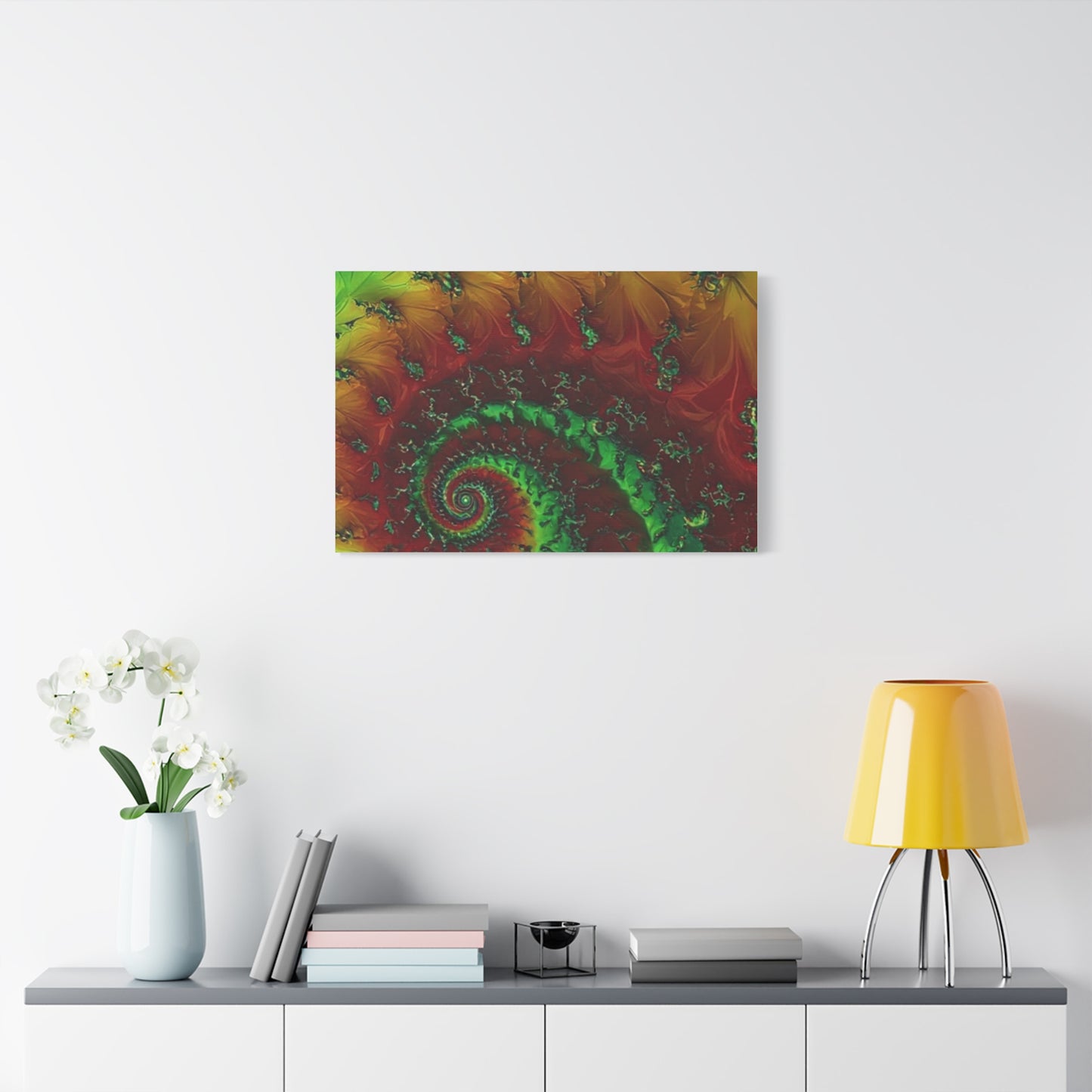 Vibrant Fractal Art Canvas - Green and Red Abstract Wall Decor