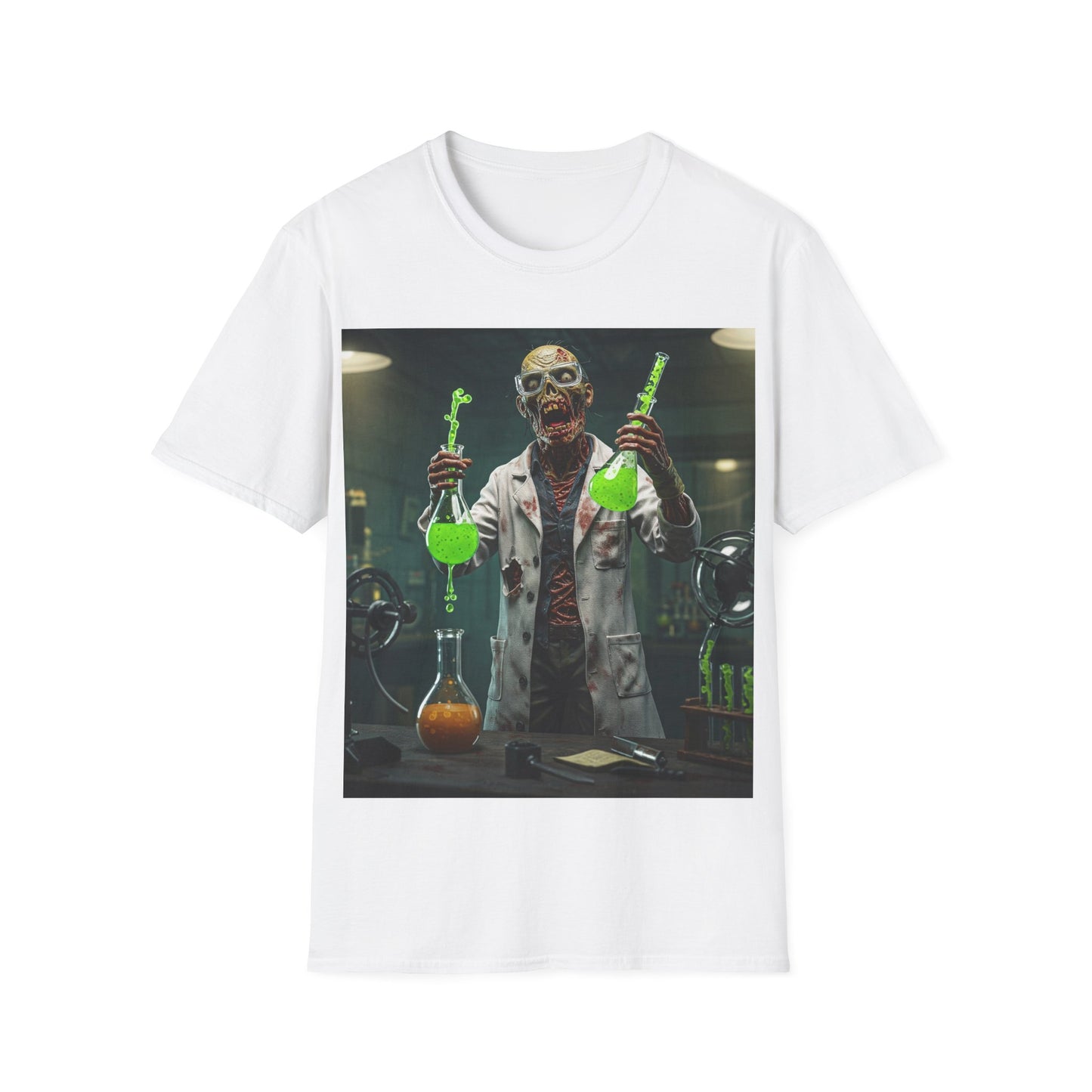 UK - Zombie Scientist Apocalyptic Portrait Tee, bold, decaying zombie graphic