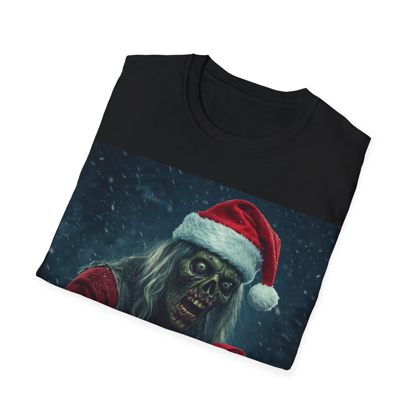 UK - Festive Zombie Santa Apocalyptic Portrait Tee, bold, decaying zombie graphic