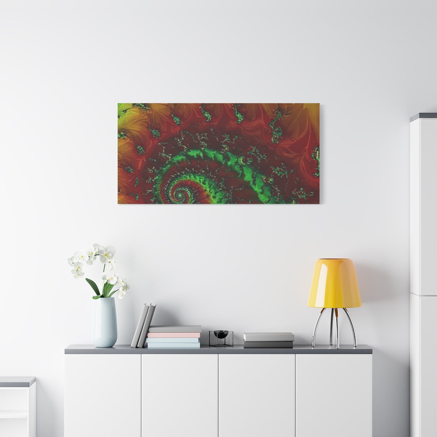 Vibrant Fractal Art Canvas - Green and Red Abstract Wall Decor