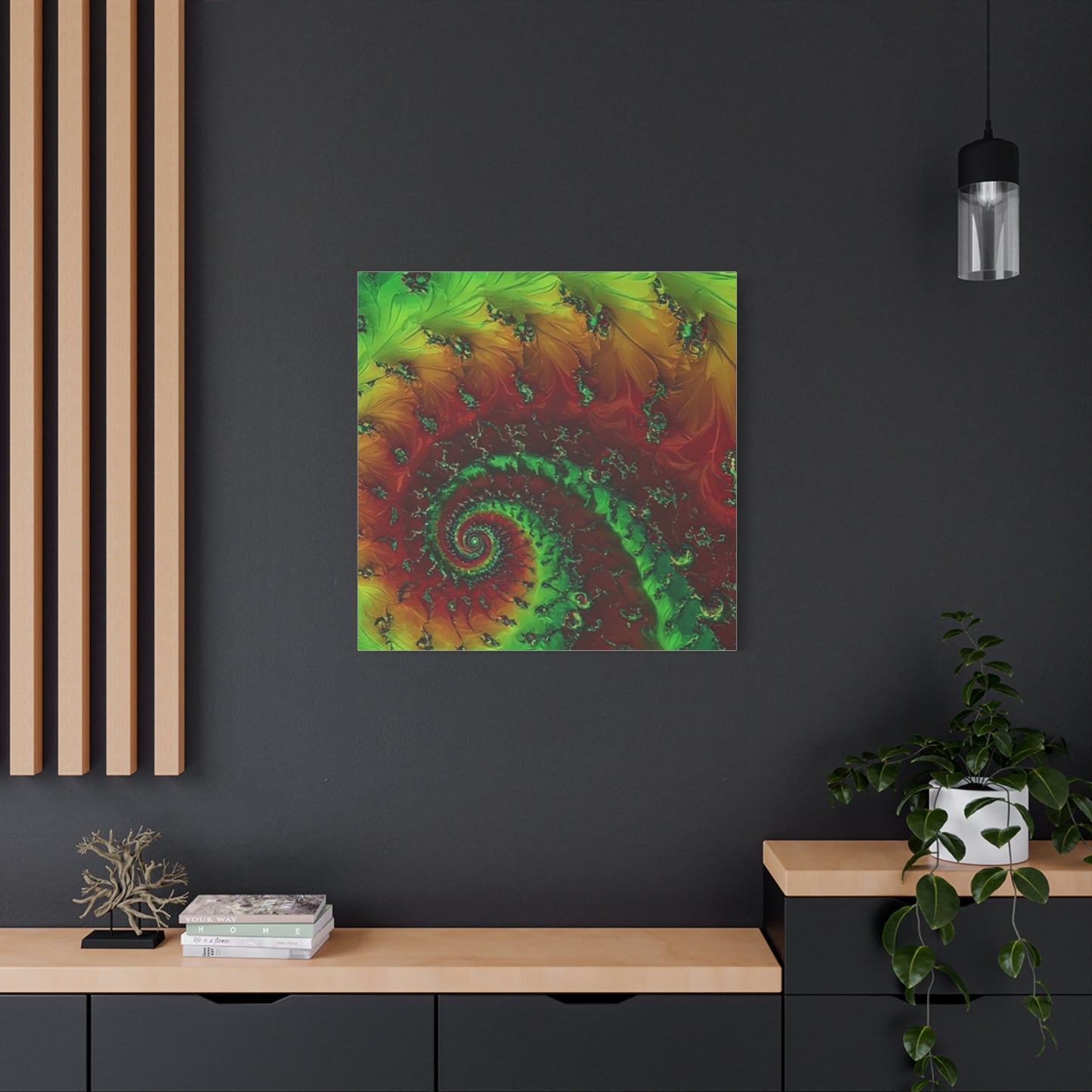 Vibrant Fractal Art Canvas - Green and Red Abstract Wall Decor
