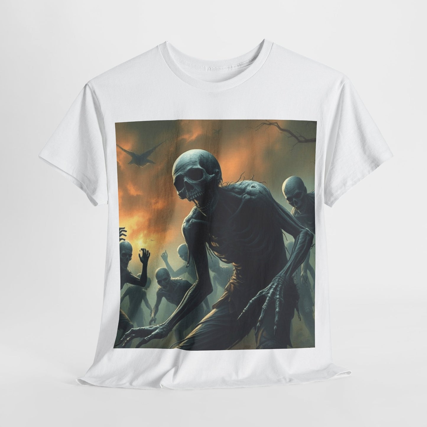 UK - Unisex Heavy Cotton Tee - Eerie Skeleton Design for Halloween Enthusiasts