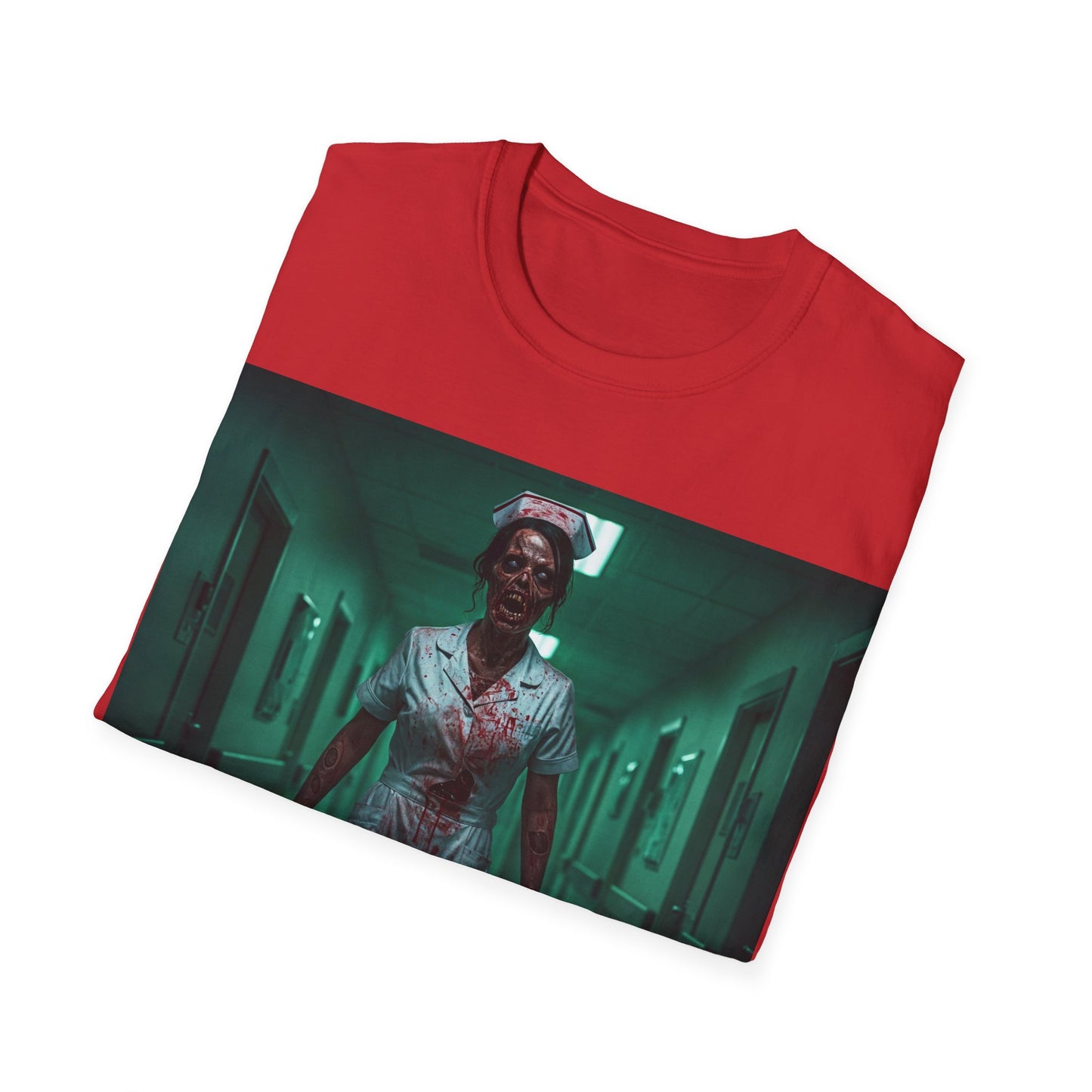 UK - Creepy Nurse Design Apocalyptic Portrait Tee, bold, decaying zombie graphic