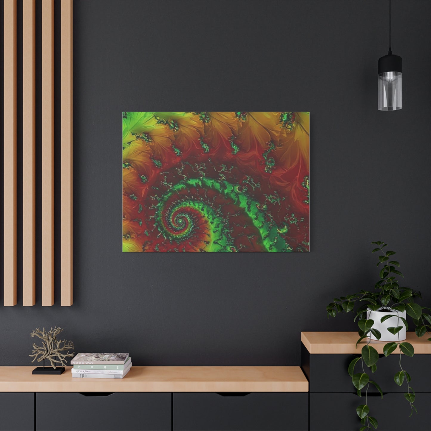 Vibrant Fractal Art Canvas - Green and Red Abstract Wall Decor