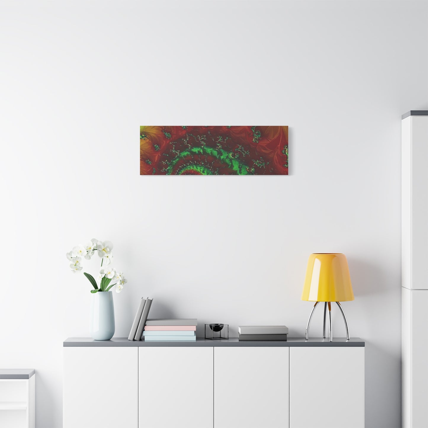 Vibrant Fractal Art Canvas - Green and Red Abstract Wall Decor
