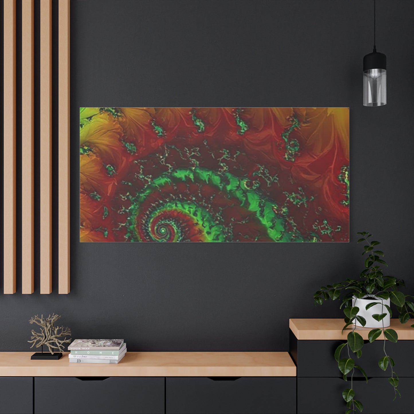 Vibrant Fractal Art Canvas - Green and Red Abstract Wall Decor