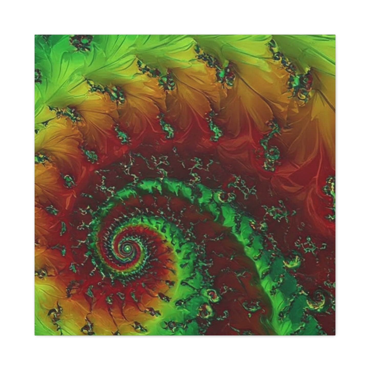 Vibrant Fractal Art Canvas - Green and Red Abstract Wall Decor