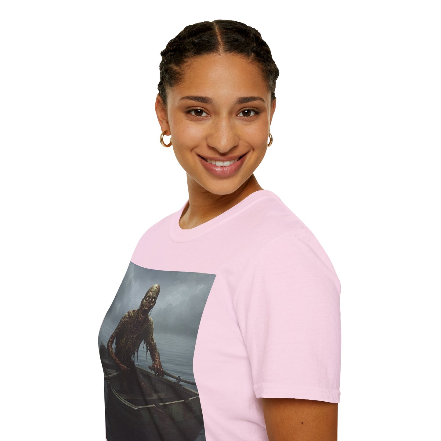 Zombie Rowboat Unisex Softstyle T-Shirt - Spooky Graphic Tee for Halloween Fans