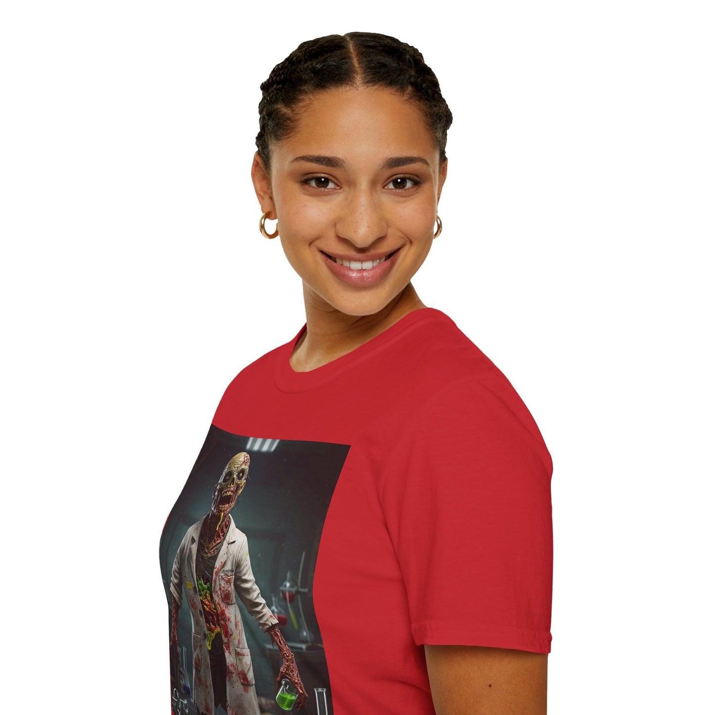 Zombie Scientist Unisex Softstyle T-Shirt - Perfect for Halloween and Horror Fans