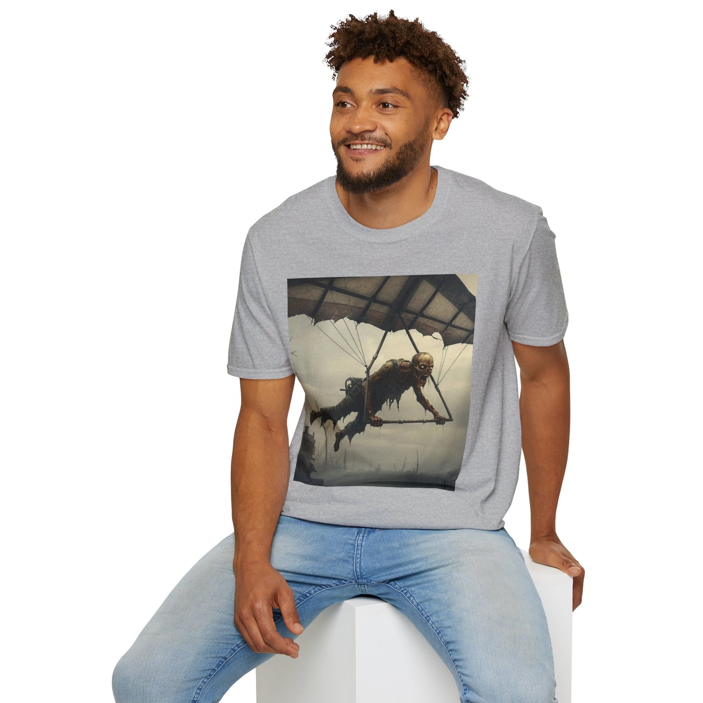 Zombie Parachute Unisex Softstyle T-Shirt - Perfect for Halloween and Horror Fans