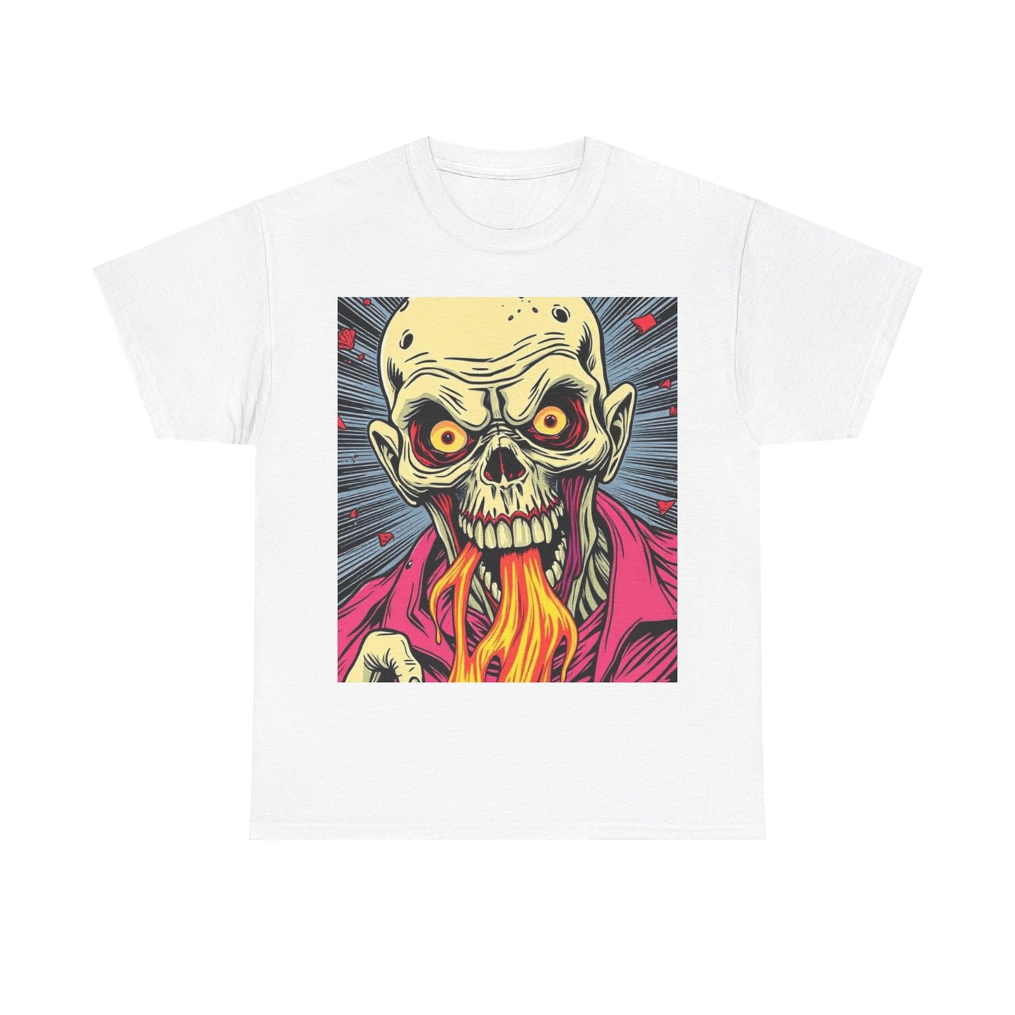 UK - Fire-Breathing Zombie Unisex Heavy Cotton Tee - Spooky Graphic Shirt