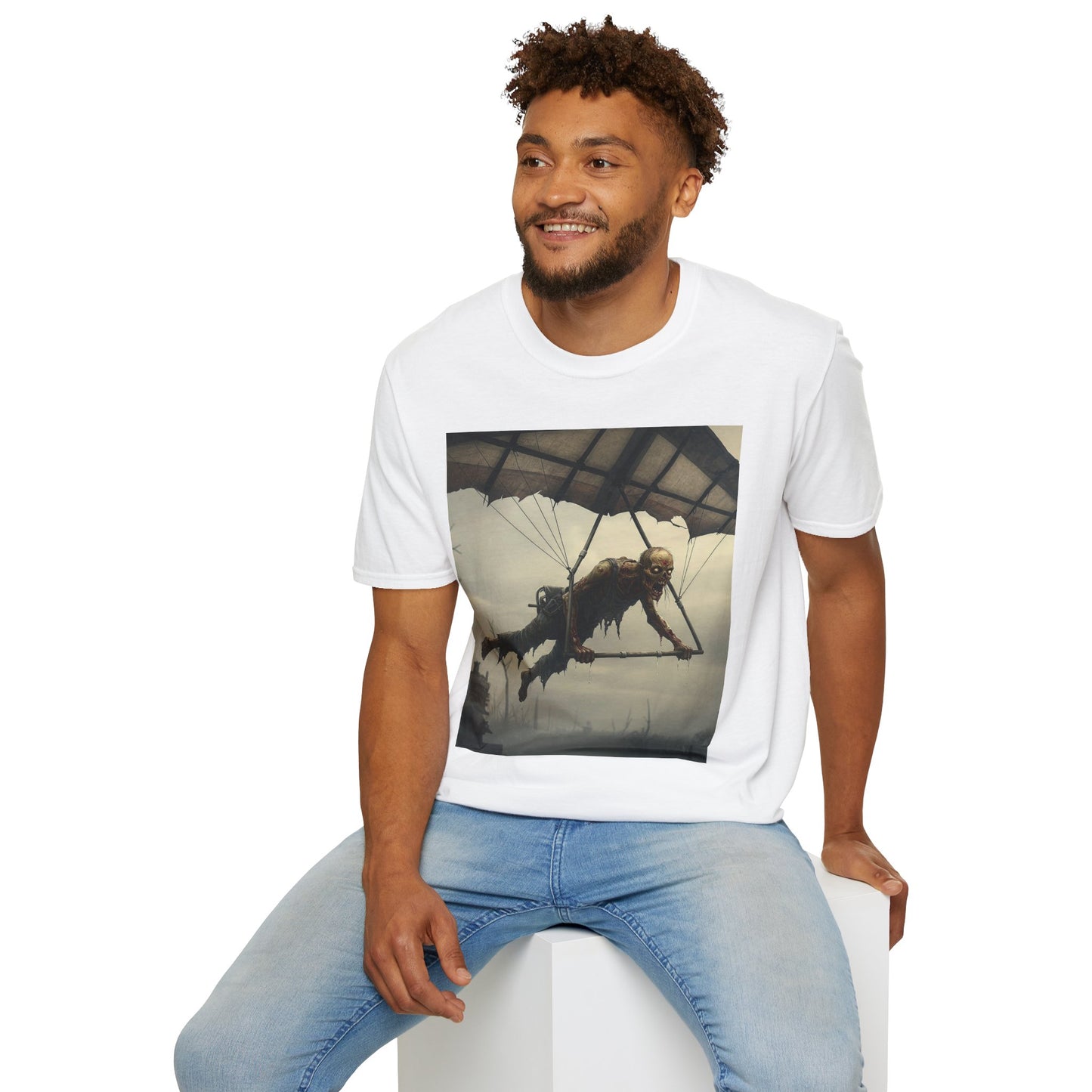 Zombie Parachute Unisex Softstyle T-Shirt - Perfect for Halloween and Horror Fans