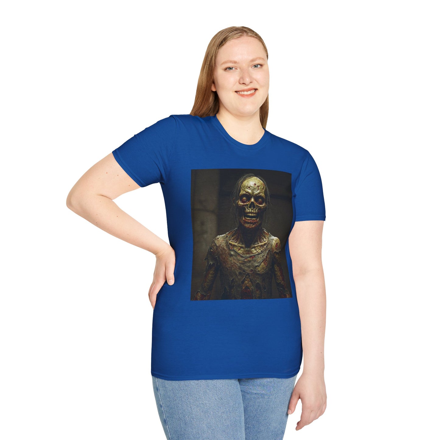 Creepy Horror-Themed Unisex Softstyle T-Shirt for Halloween