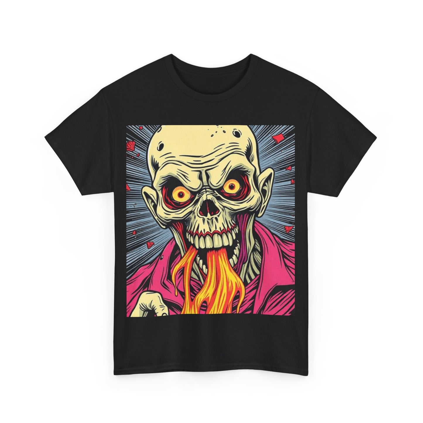 UK - Fire-Breathing Zombie Unisex Heavy Cotton Tee - Spooky Graphic Shirt